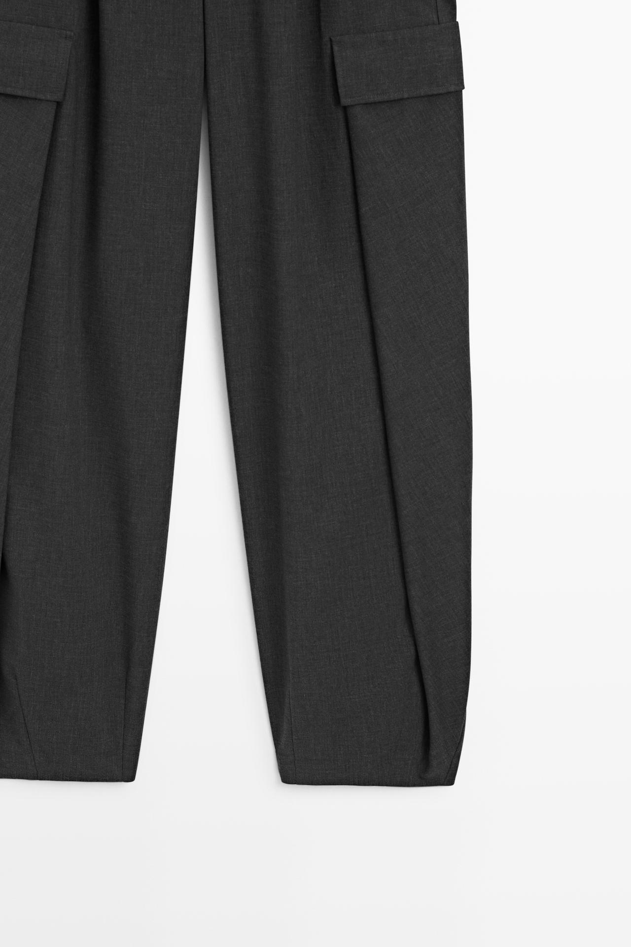 Flannel cargo pants with darts — ANTHRACITE GREY