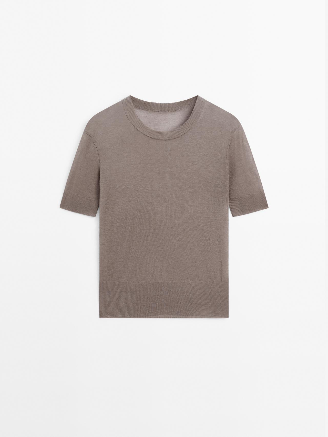 Massimo Dutti - Dame - Kortærmet Trøje I Strik – Studio - Mink - L