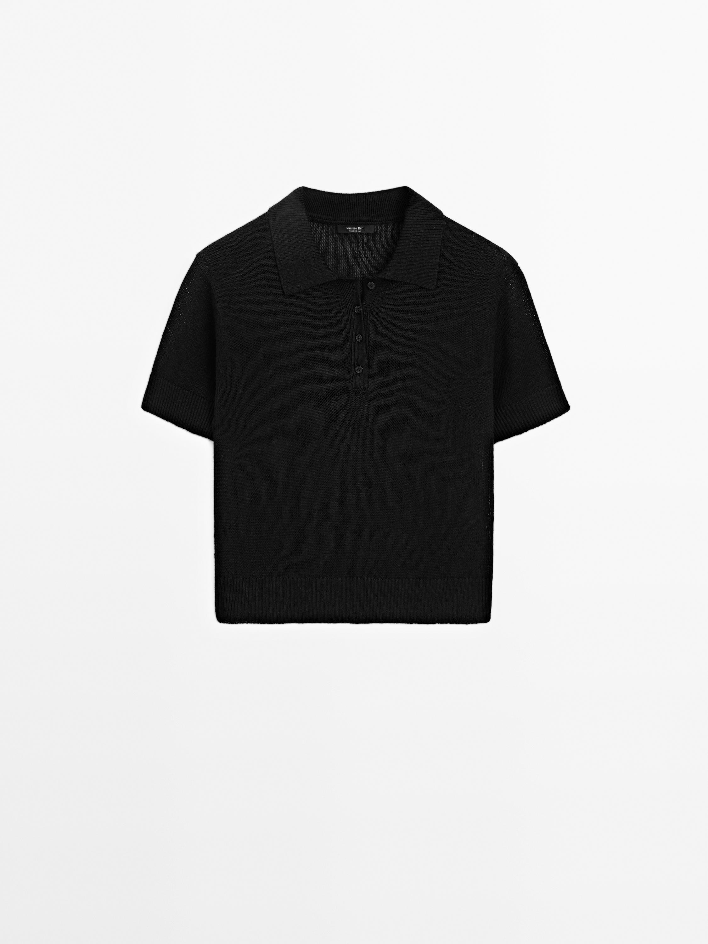 Openwork polo knit linen blend jumper