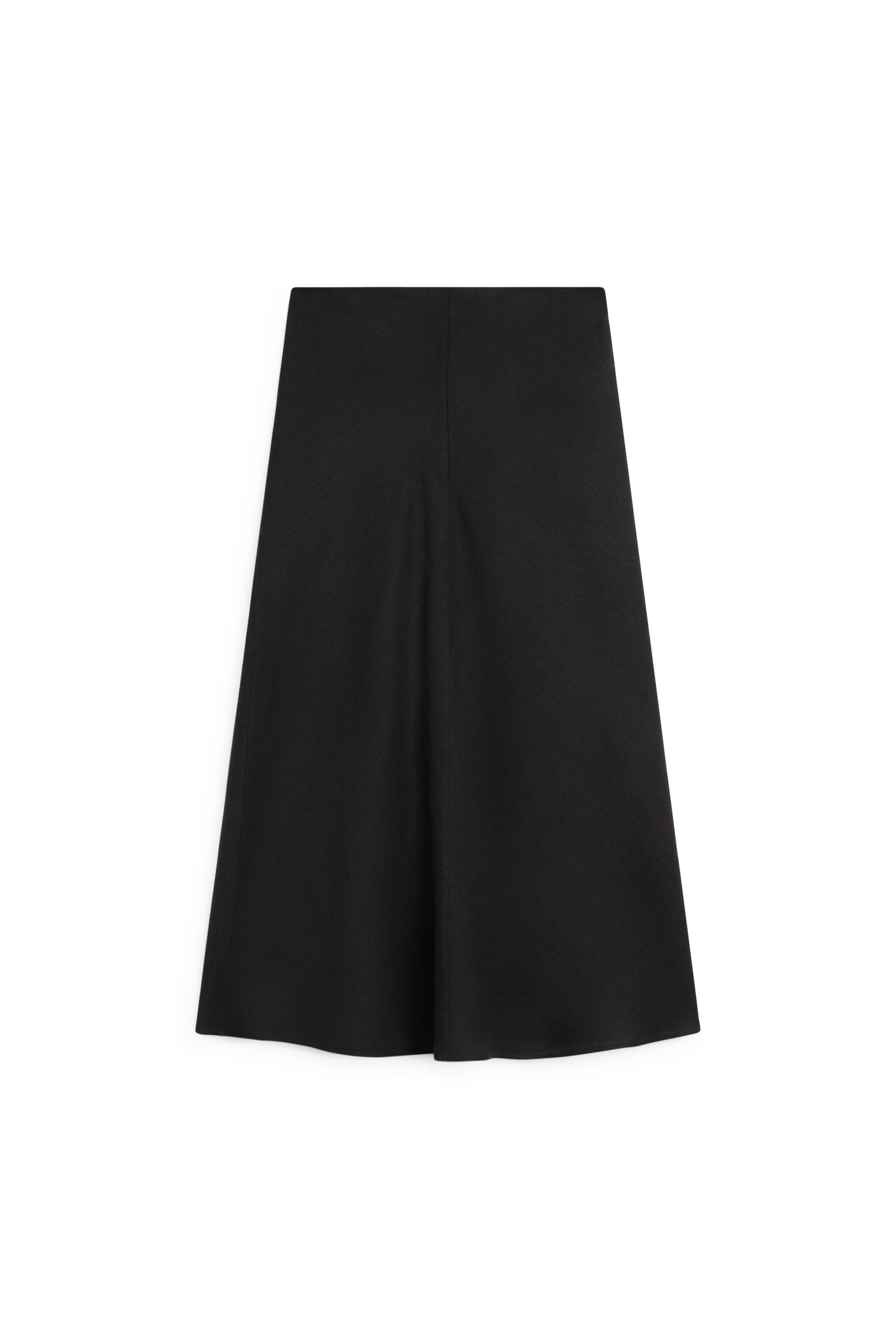 Straight linen midi skirt — BLACK