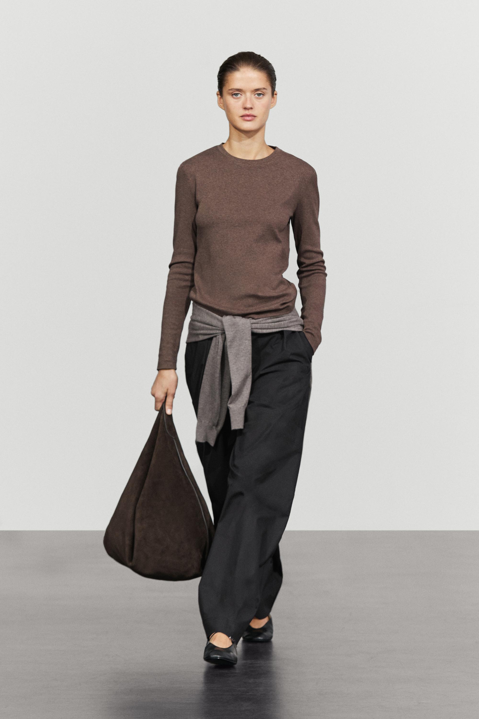 100% cotton long sleeve T-shirt — BROWN