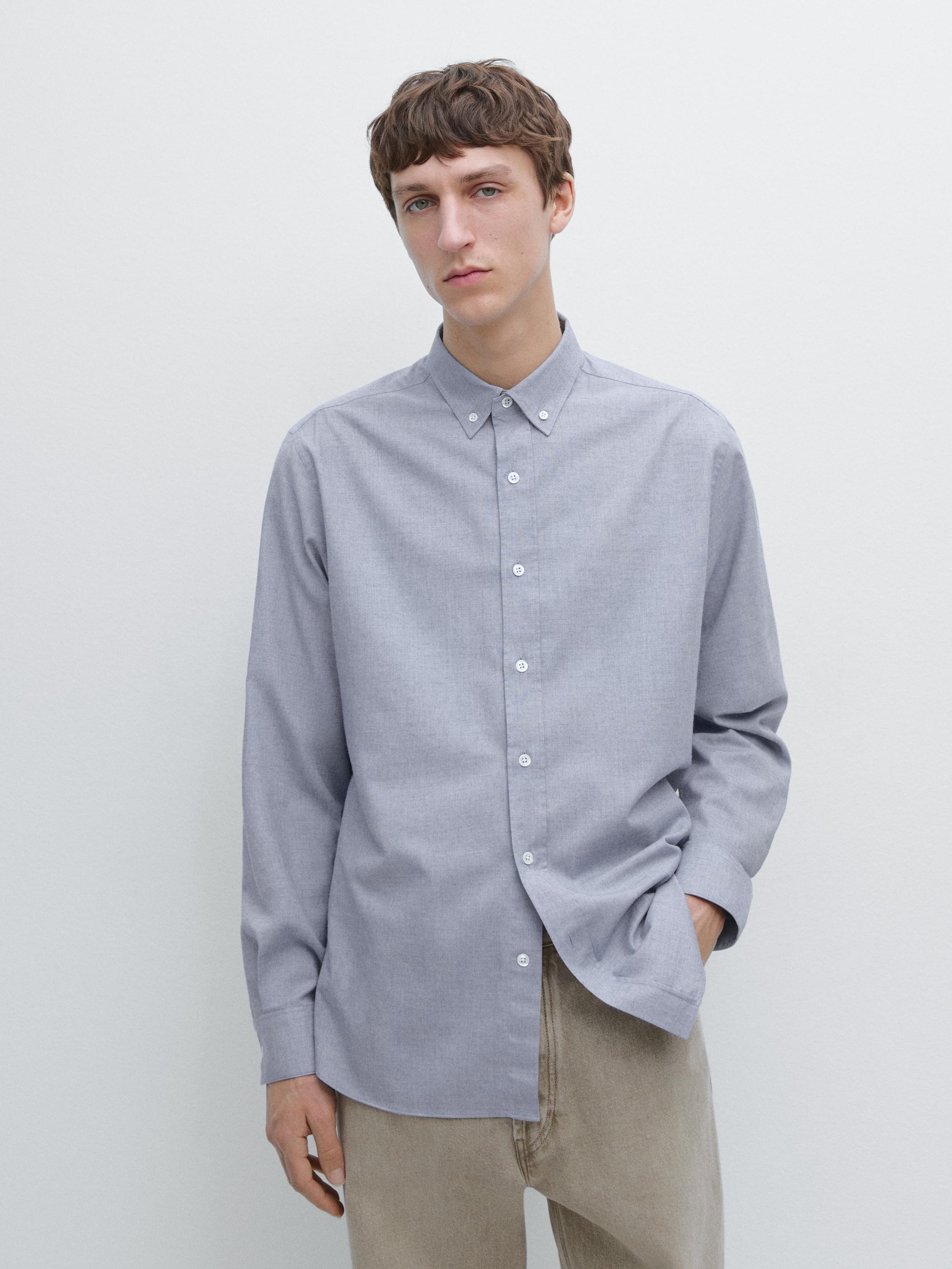 Regular-fit melange cotton shirt — BLUE
