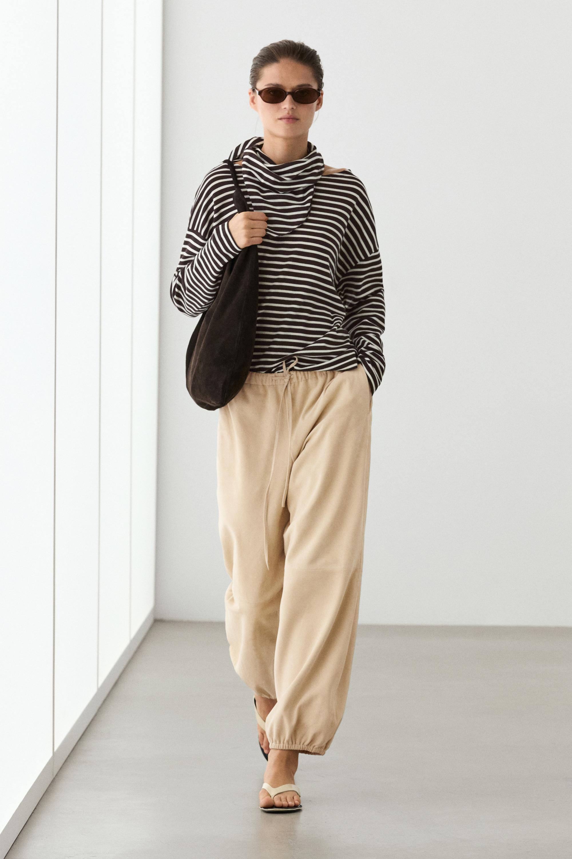 Cotton blend striped T-shirt with scarf detail