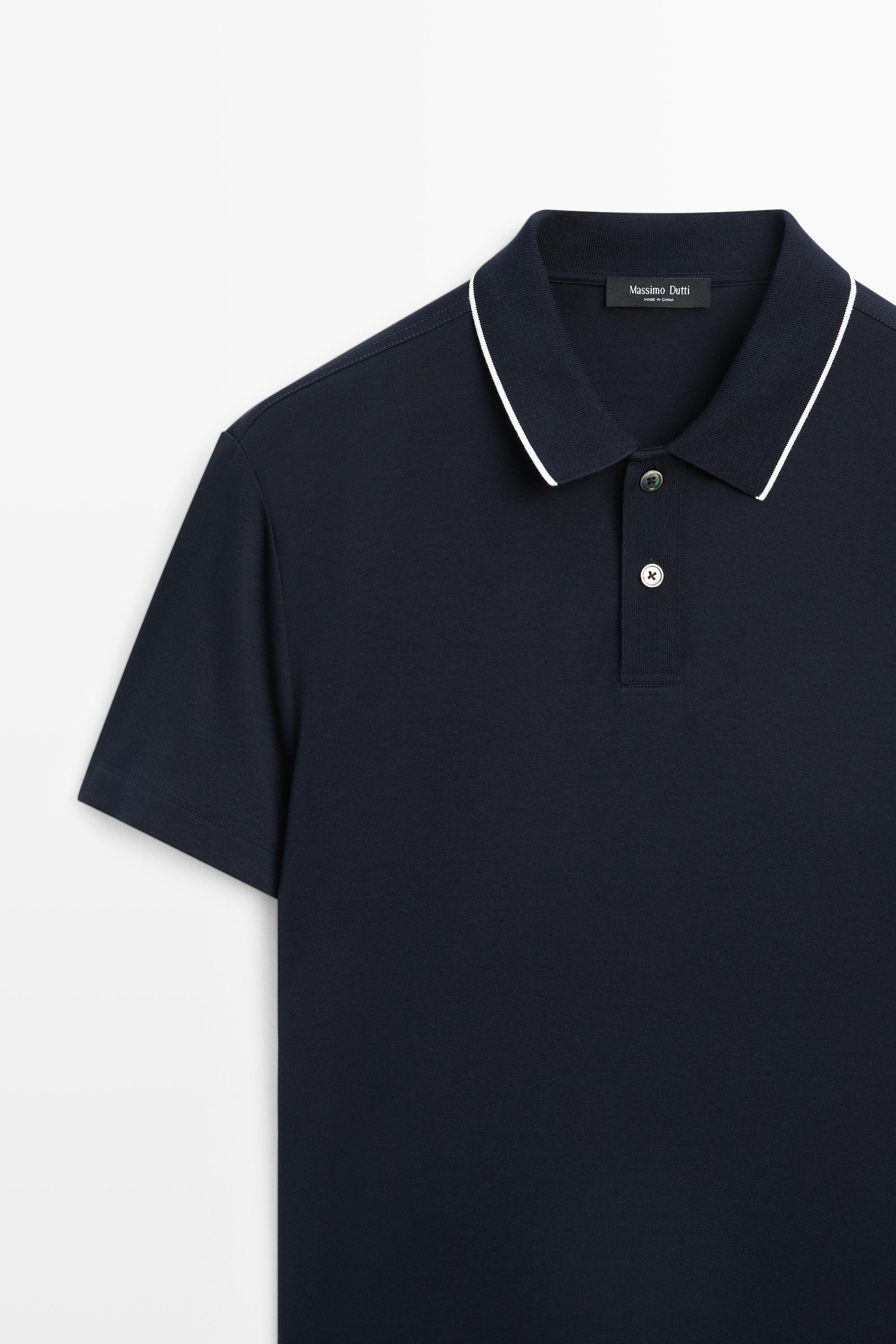 Short sleeve polo shirt with contrast detail — NAVY BLUE