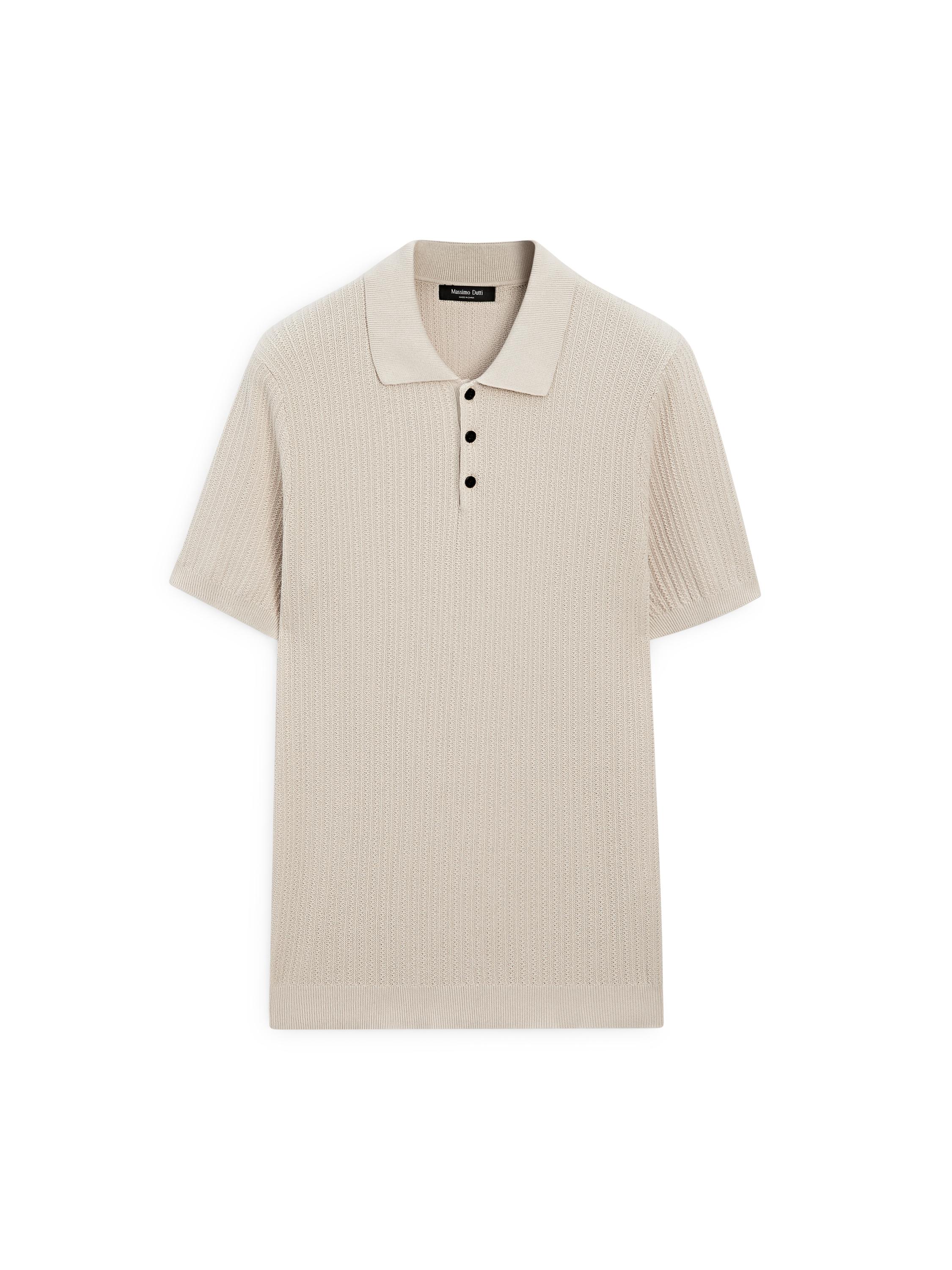 100% cotton textured knit polo sweater — BEIGE