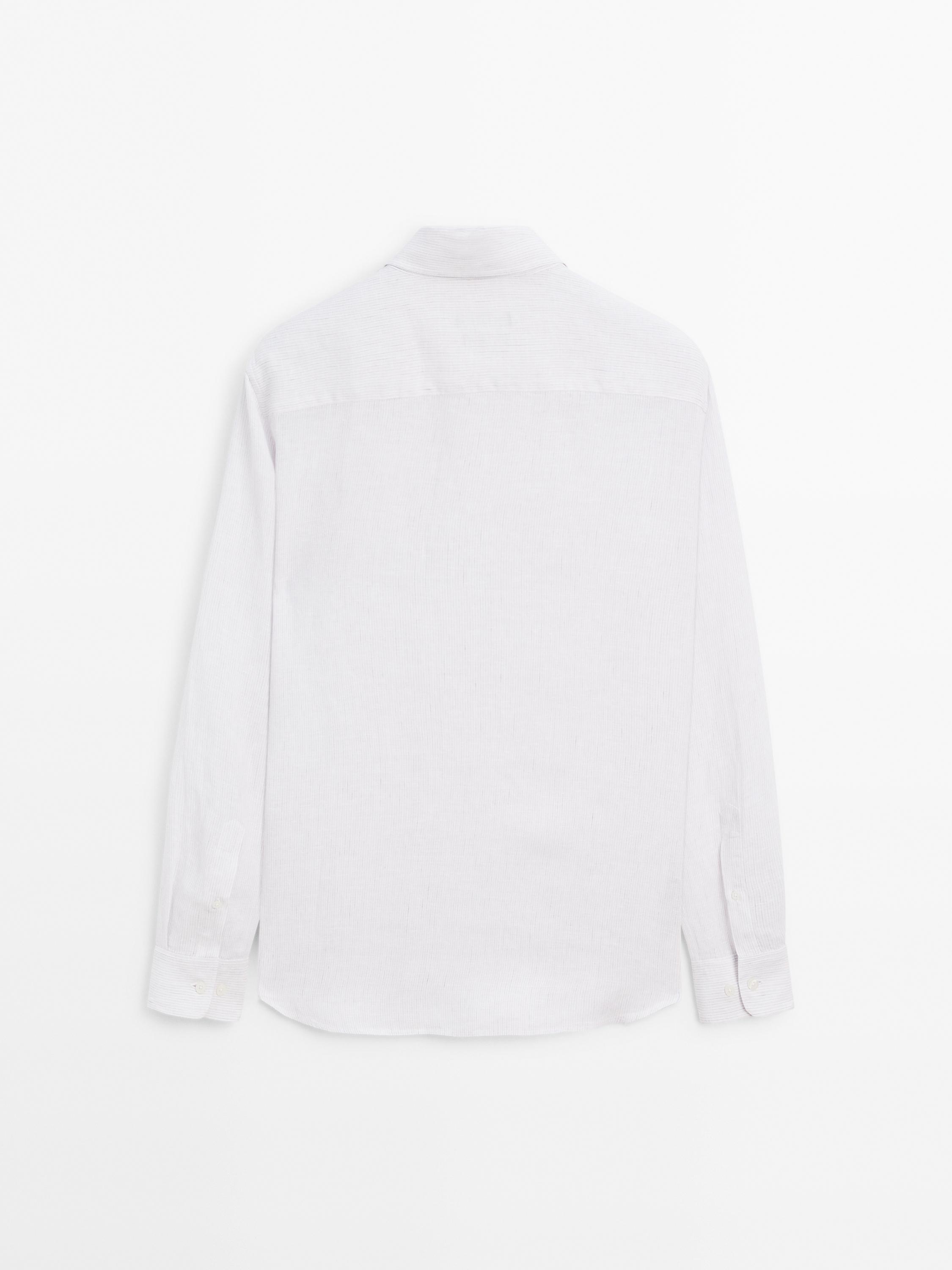 100% linen regular fit striped shirt