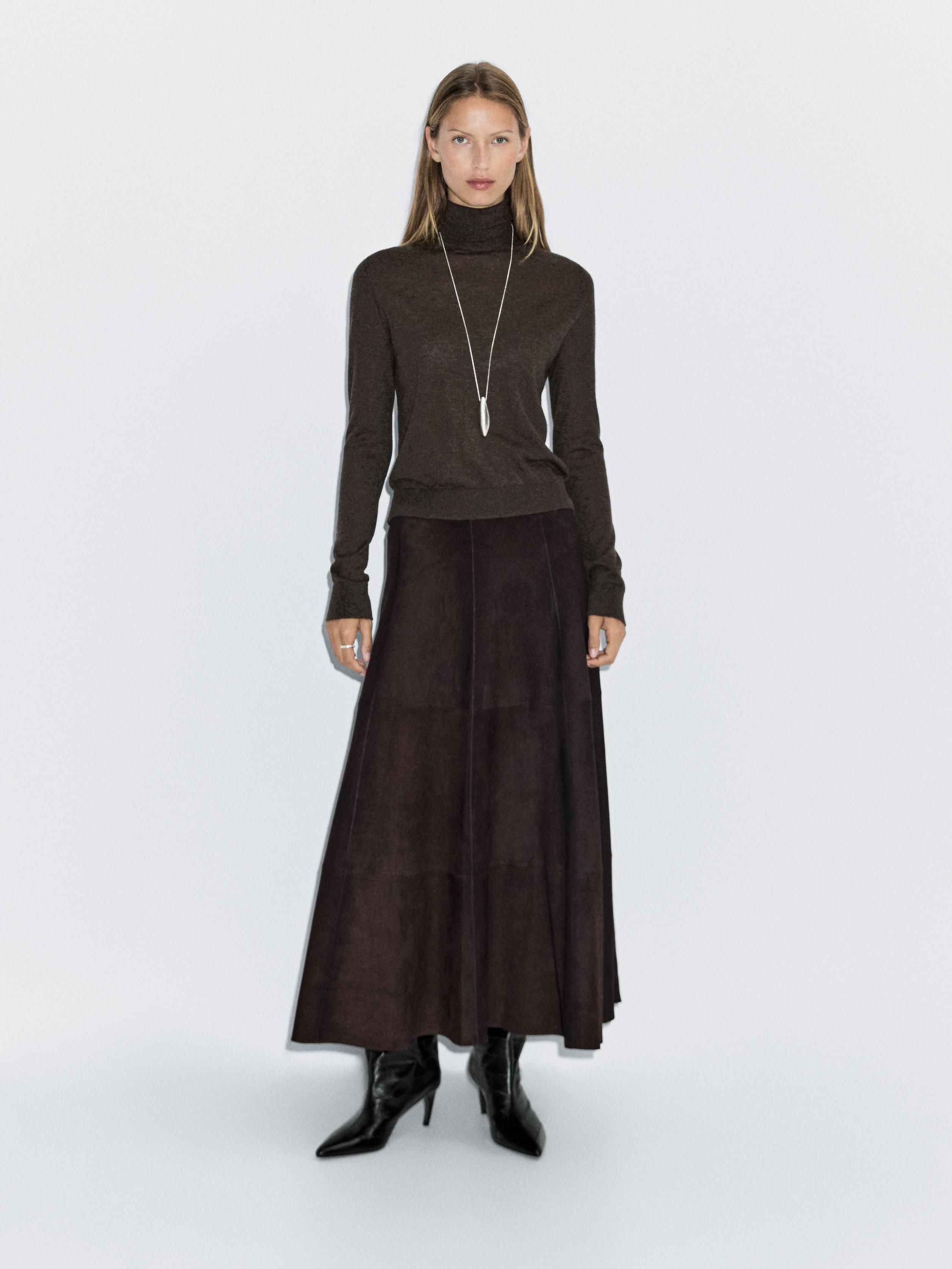 Wool blend high neck knit sweater