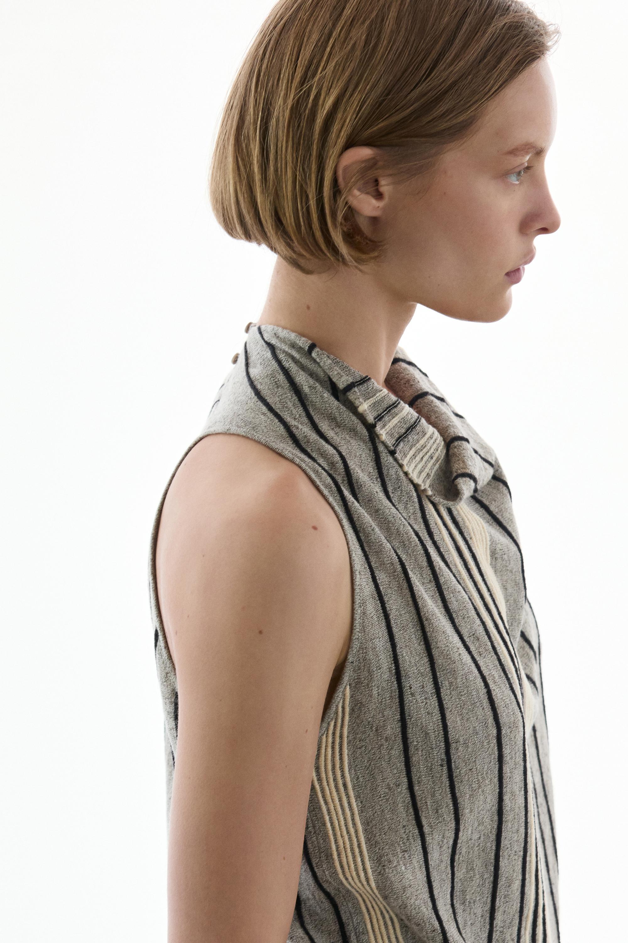 Linen blend top with draped neckline