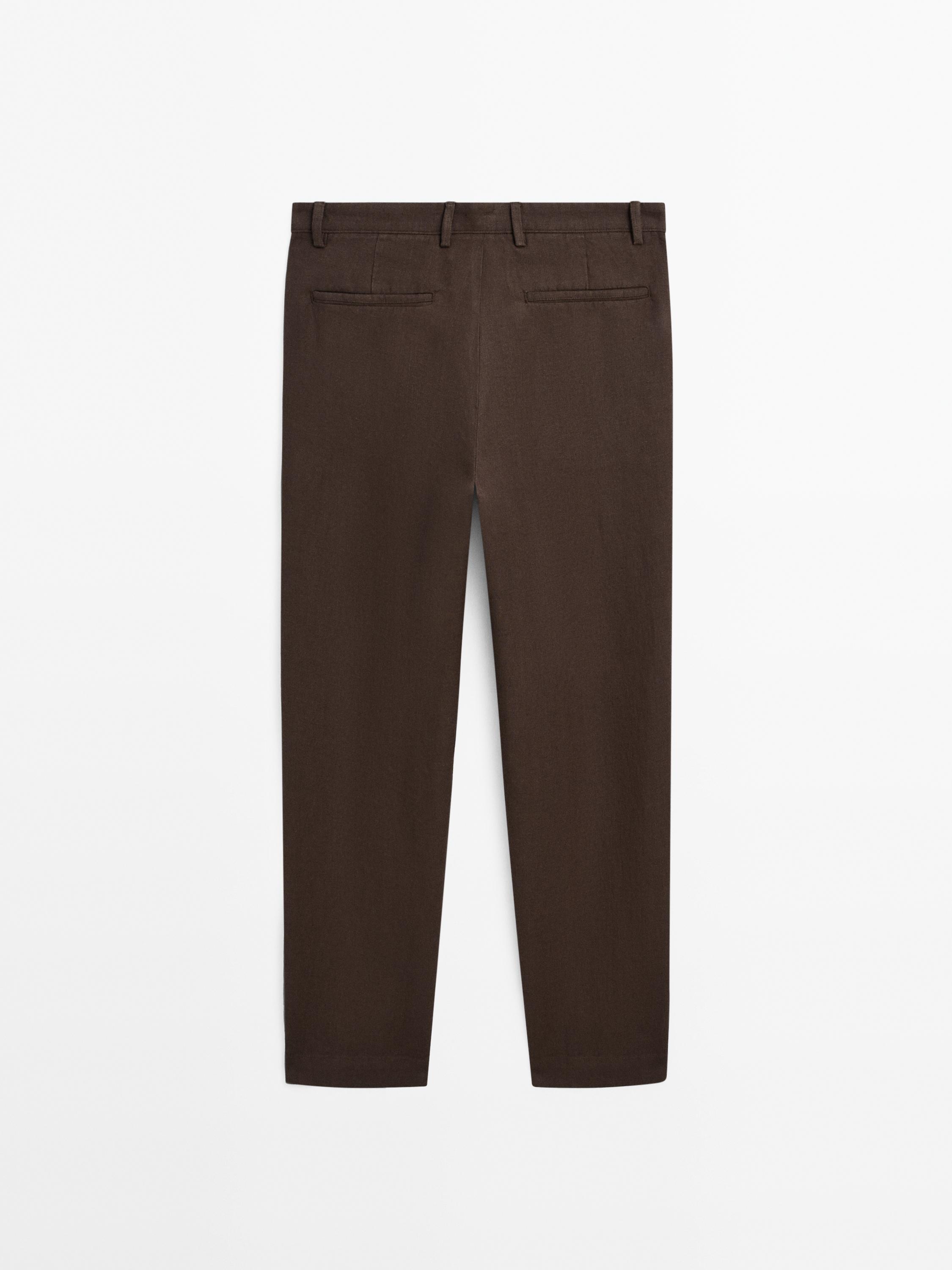100% linen straight-leg trousers