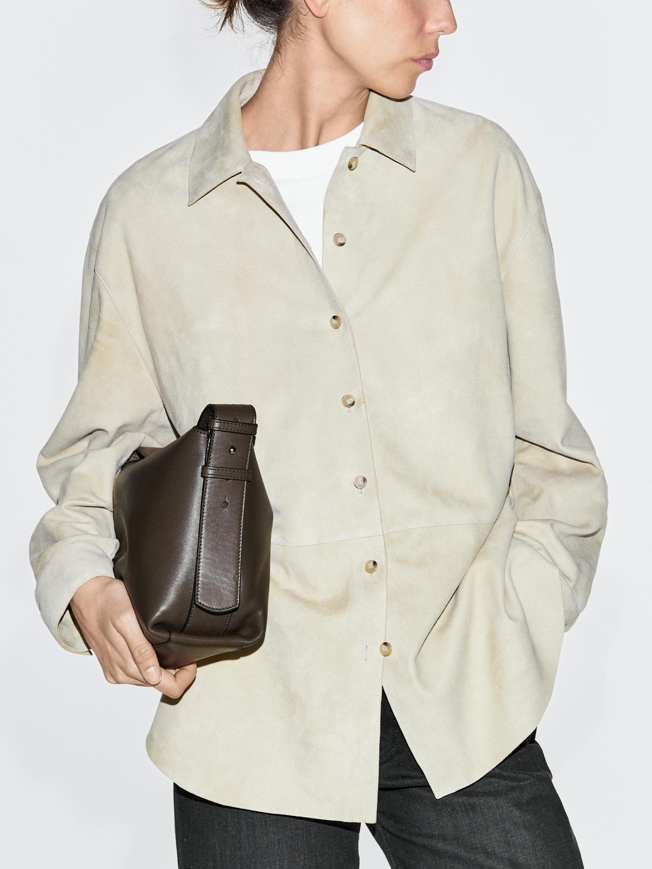 Small nappa leather shoulder bag — KHAKI