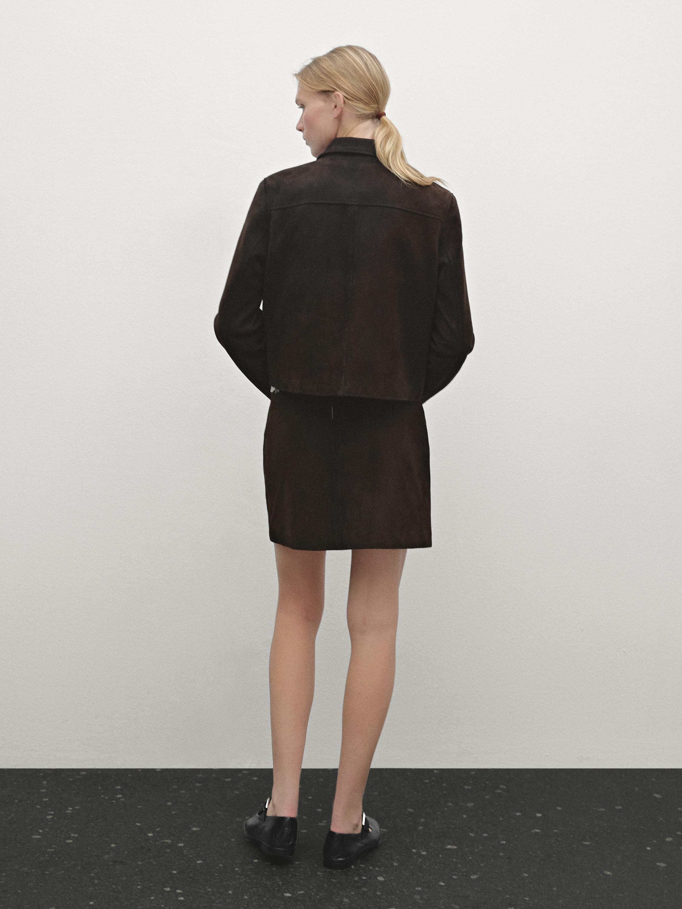 Suede leather mini skirt