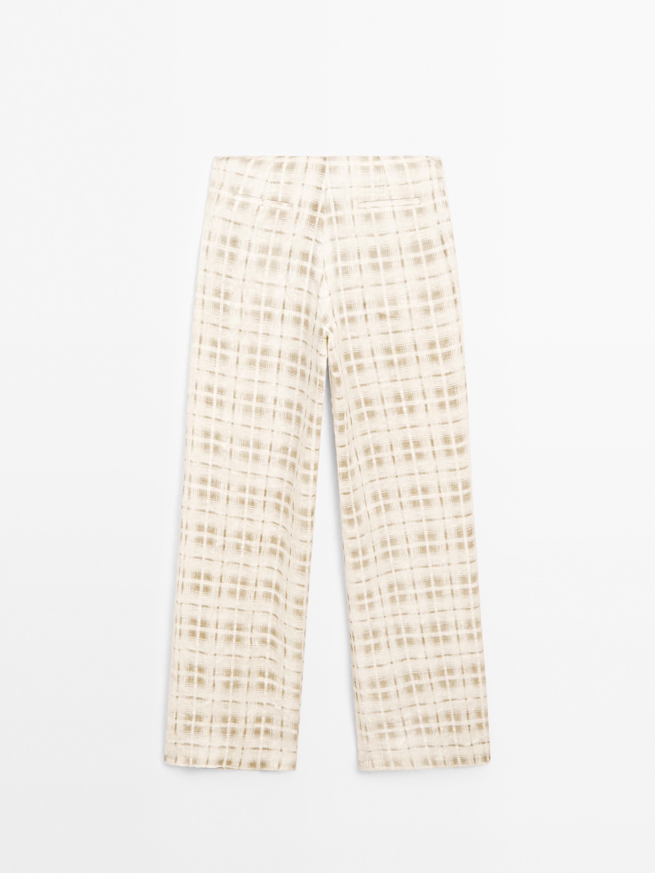 Flowing linen blend check trousers