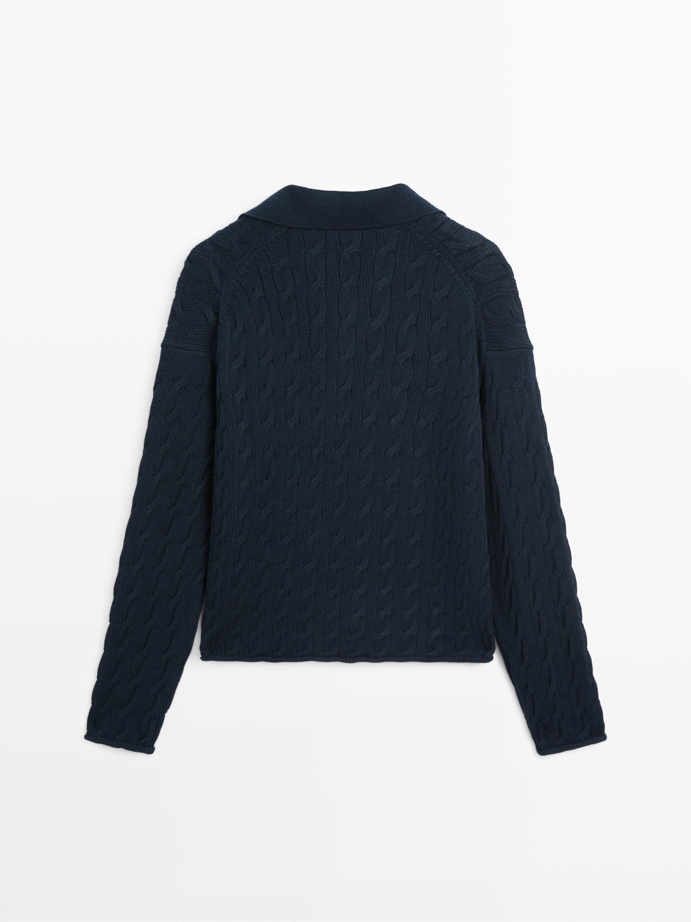 Pamuk karışımlı polo yaka triko kazak