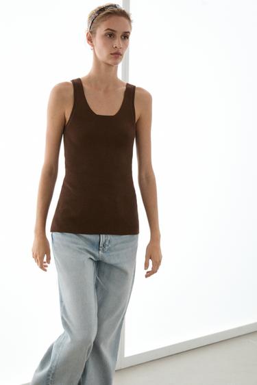 100% cotton ribbed tank top — BROWN 3