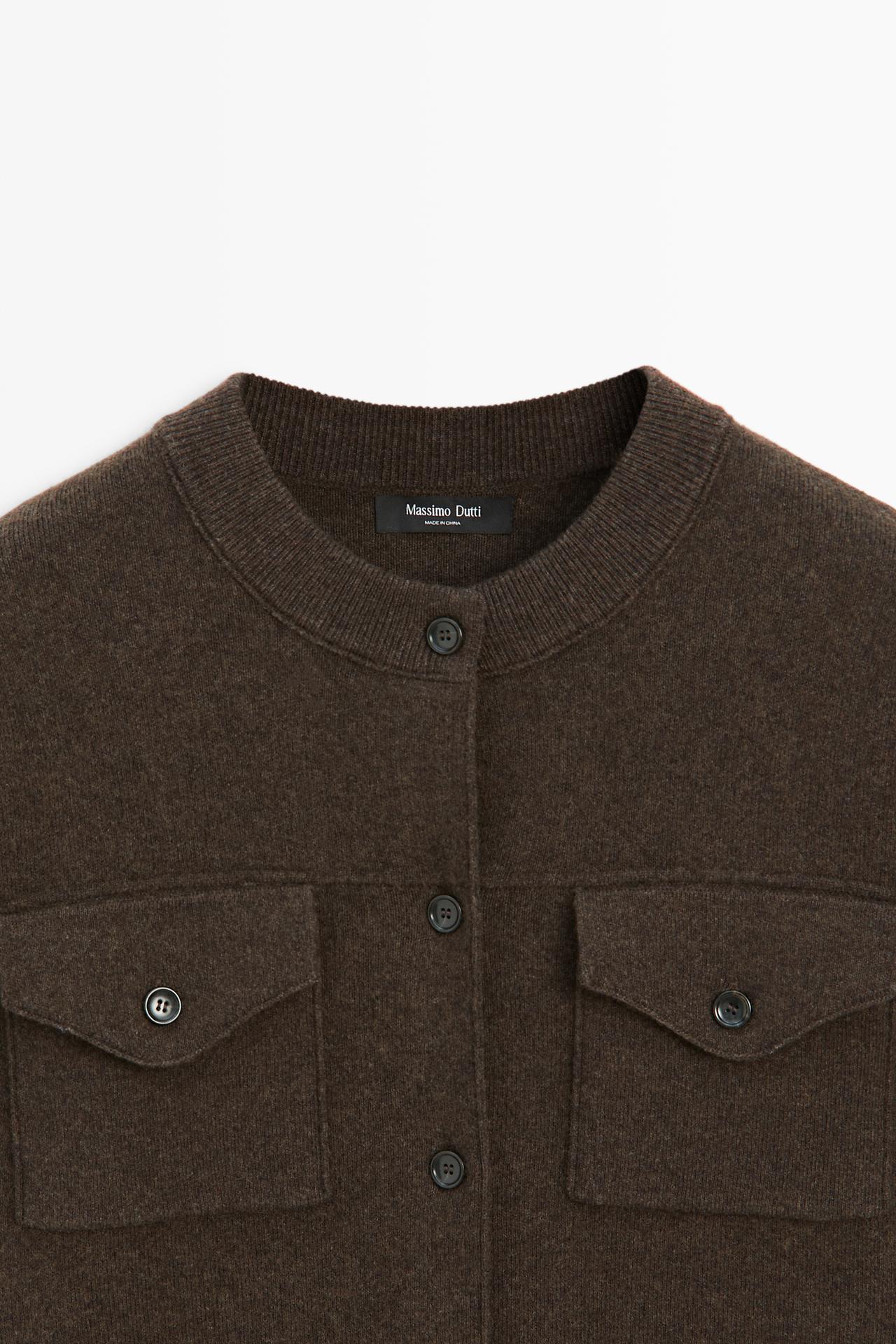 Short sleeve knit cardigan with pockets — BROWN