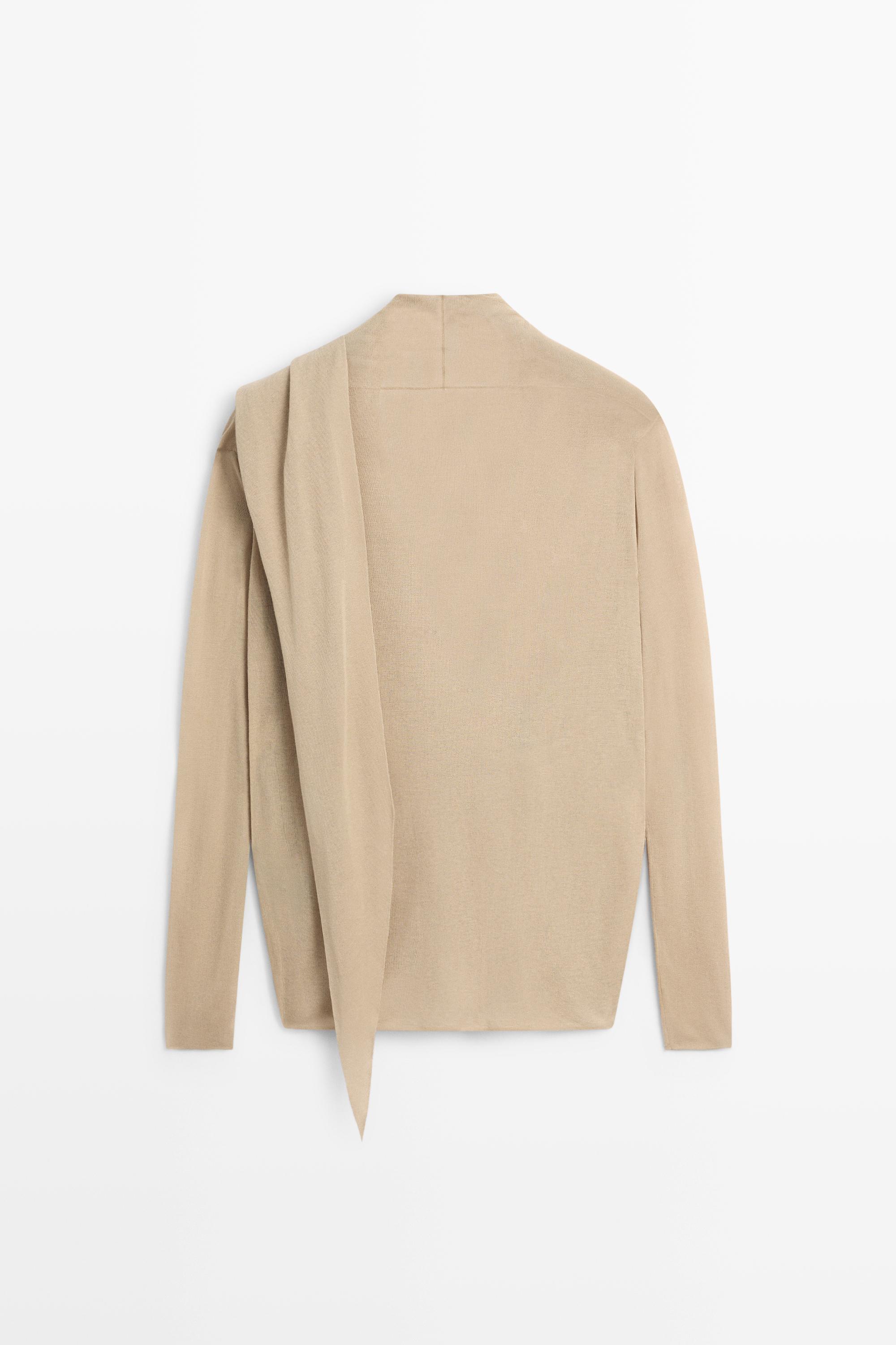Draped wrap-effect knit cardigan — SAND
