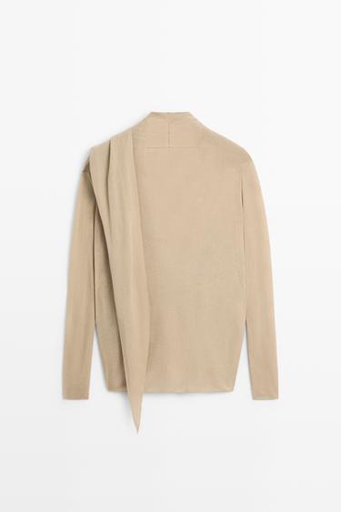 Draped wrap-effect knit cardigan — SAND 6