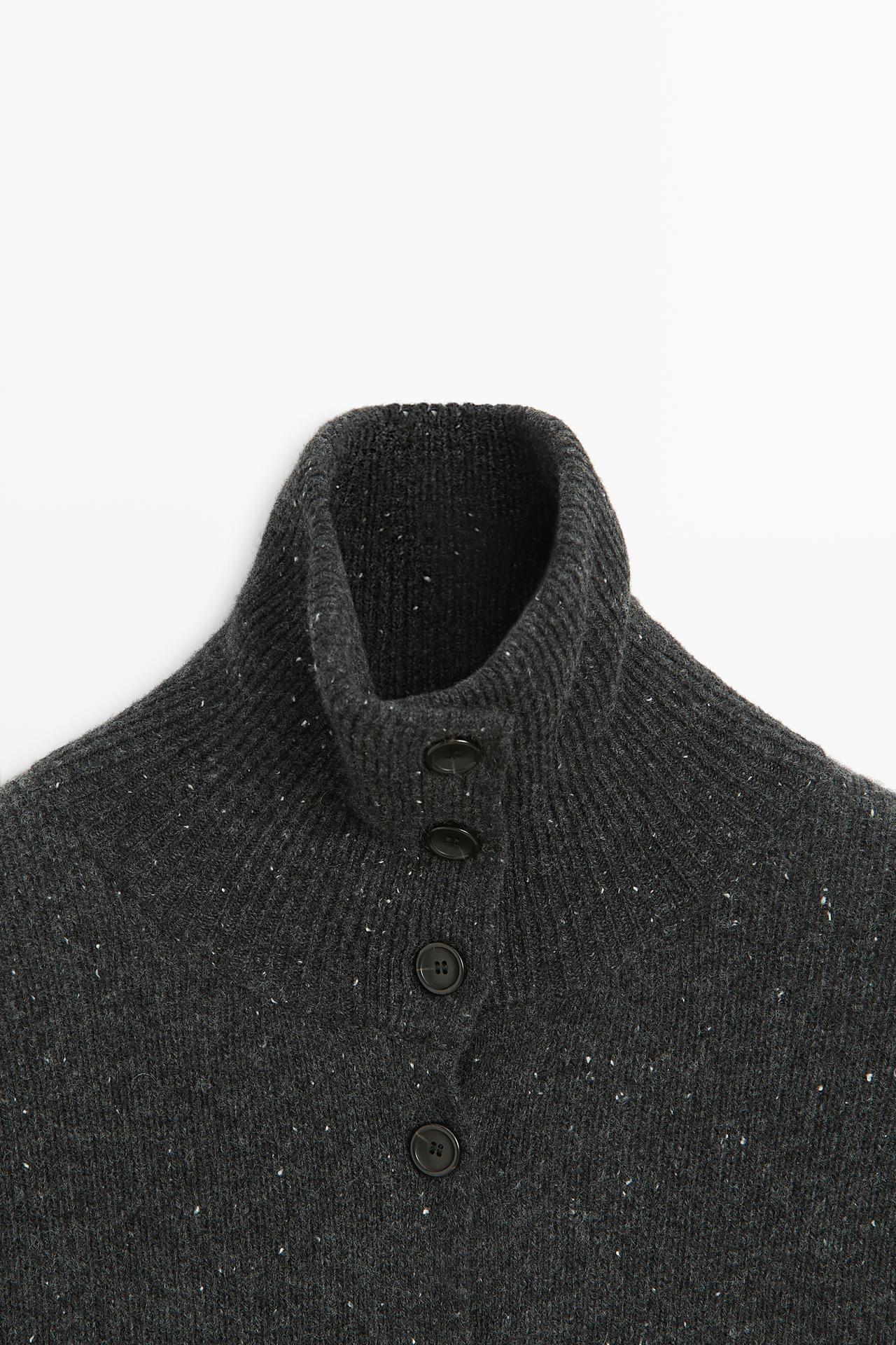 100% wool knit turtleneck cardigan — ANTHRACITE GREY