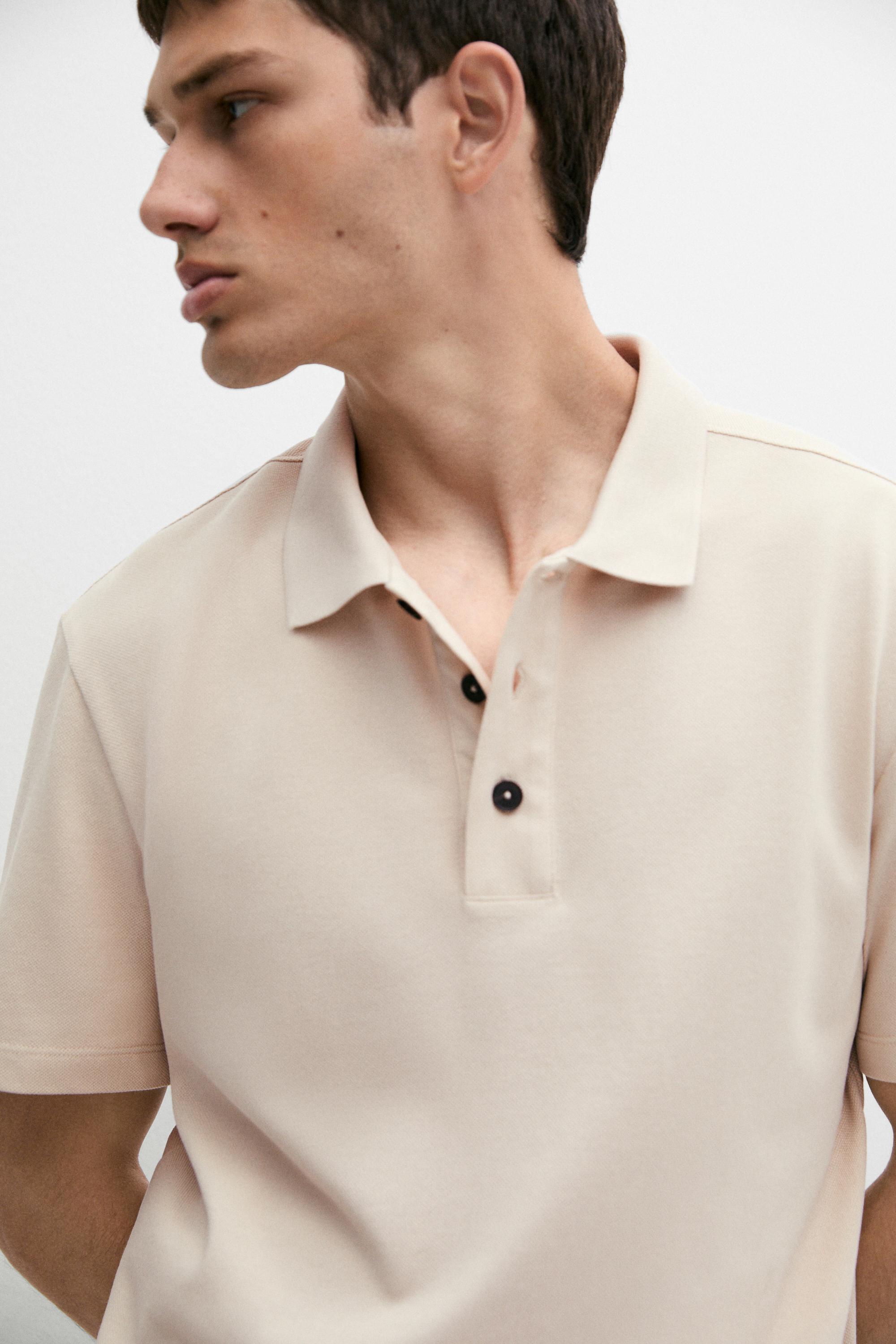 Piqué 100% cotton polo shirt — STONE