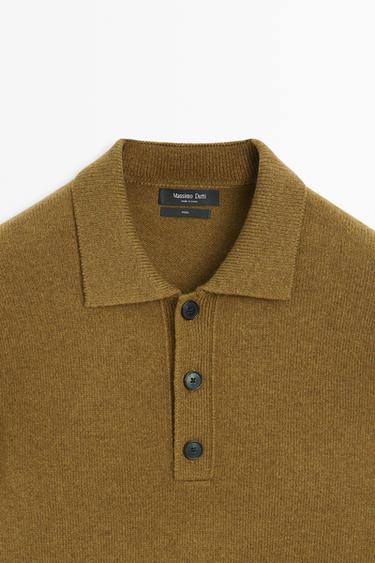 100% wool knit polo sweater with button detail — FADED GREEN 9