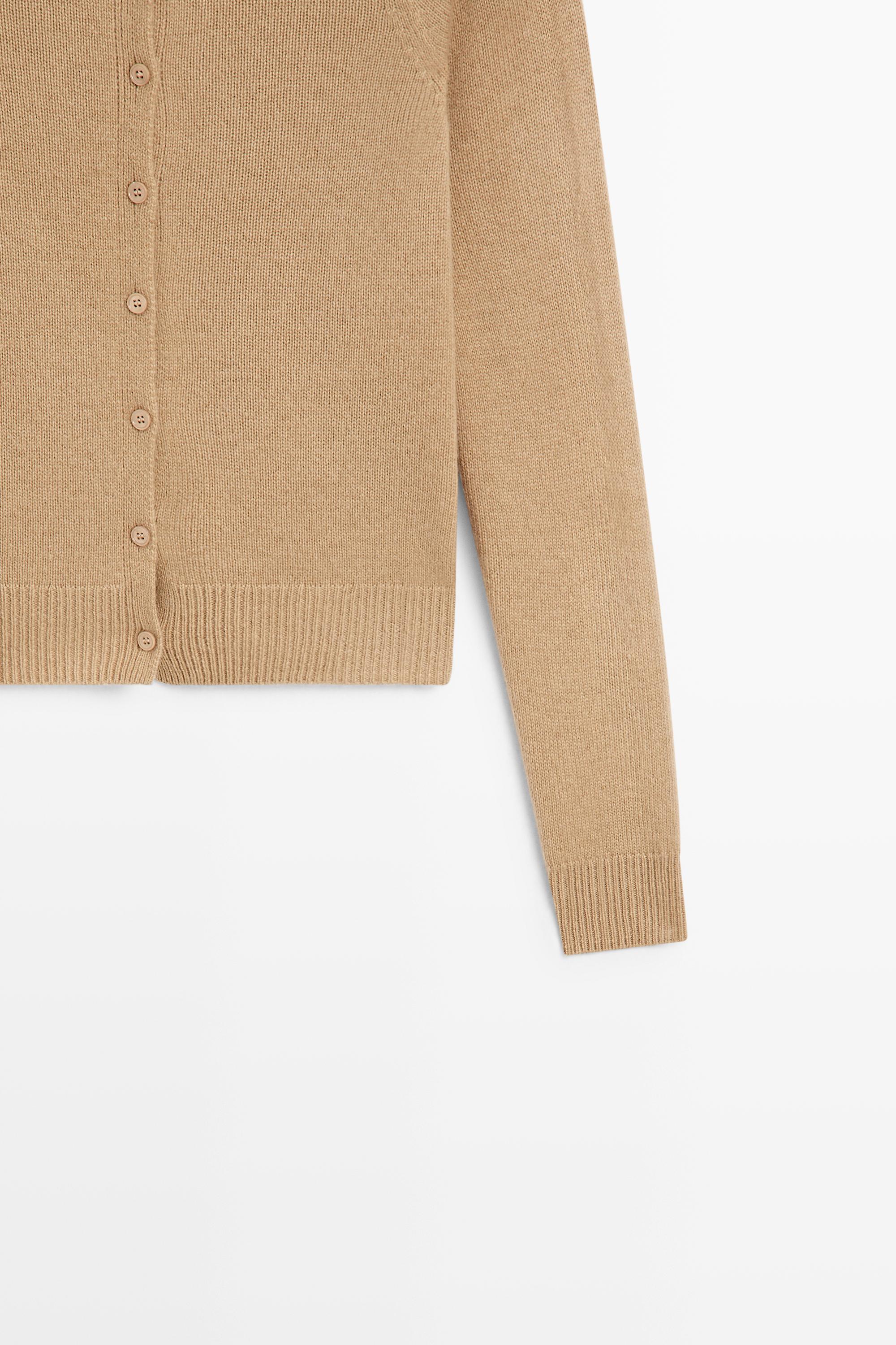 100% cashmere cropped knit cardigan — CAMEL