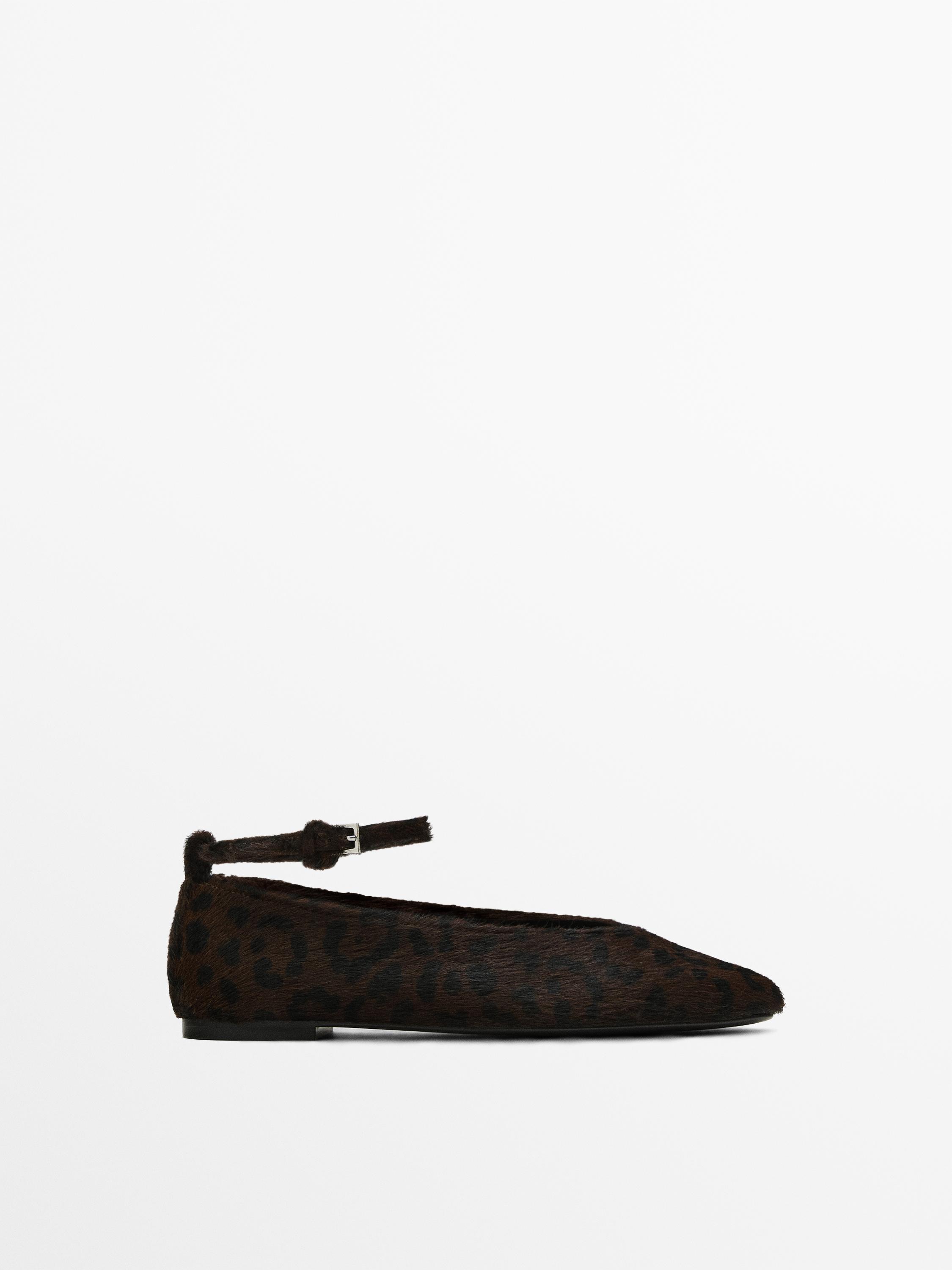 Printed faux fur ballet flats