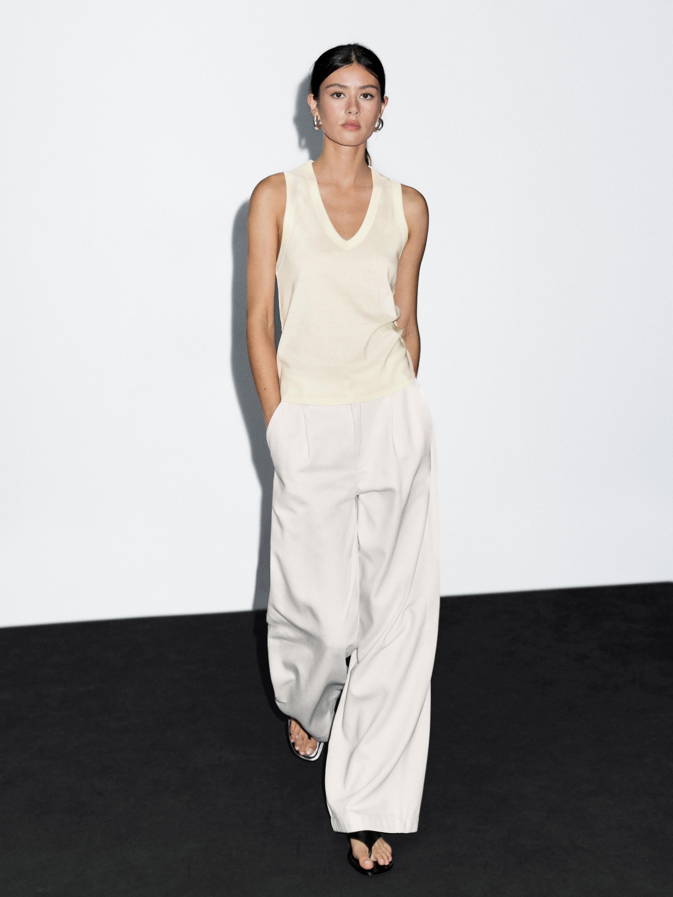 Sleeveless mercerised cotton T-shirt