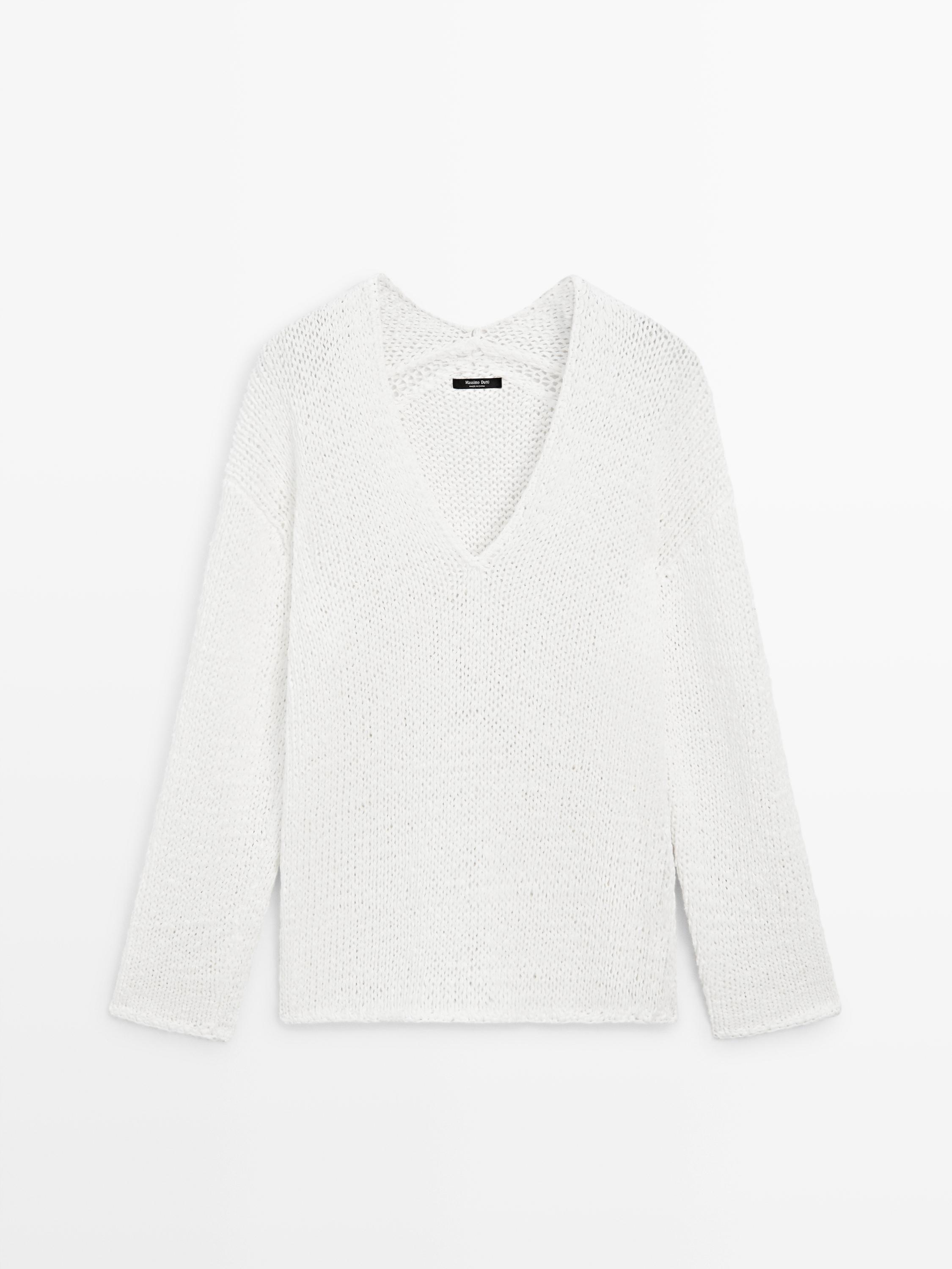 V-neck cutwork sweater