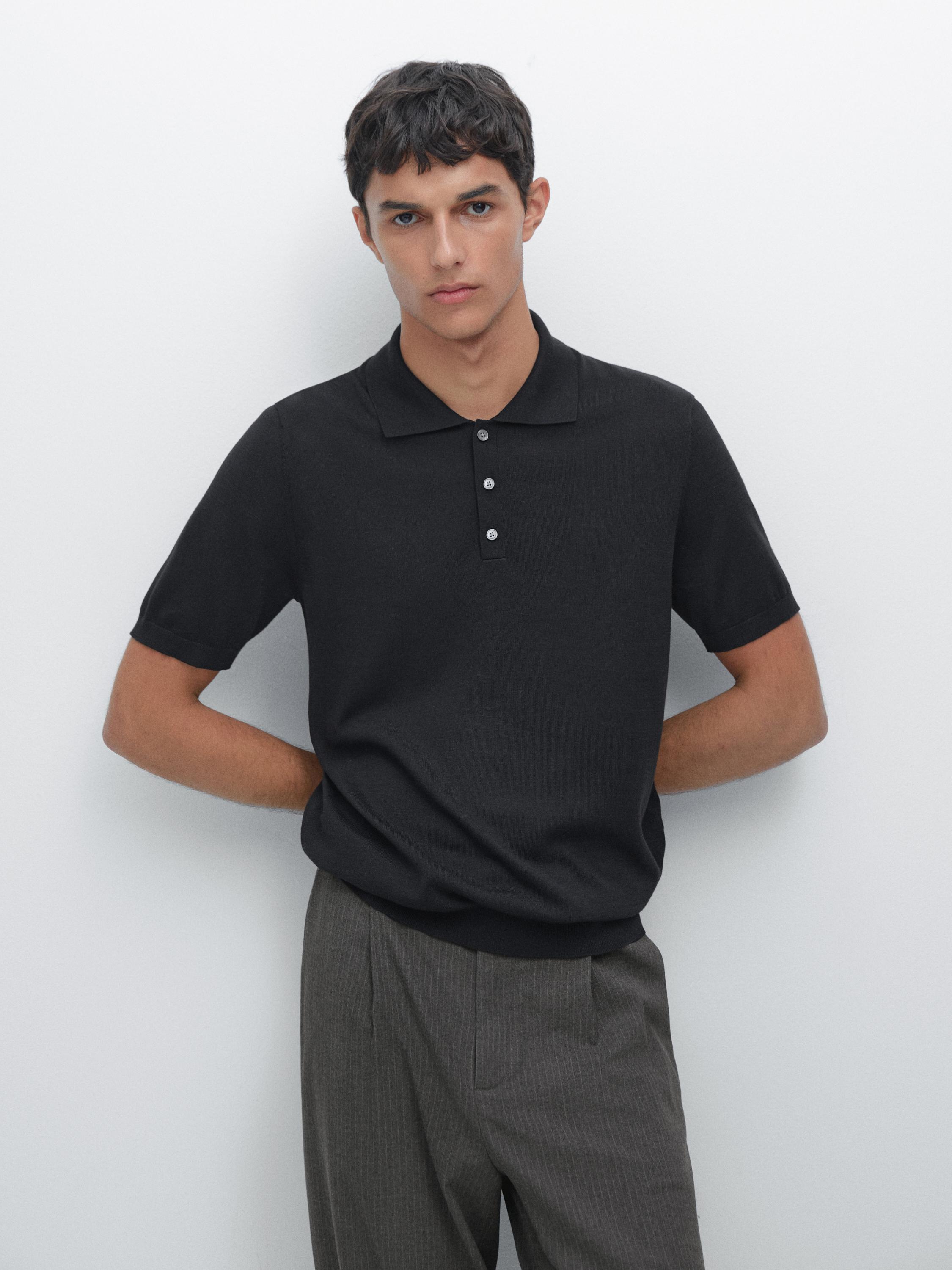 Cotton blend knit polo shirt