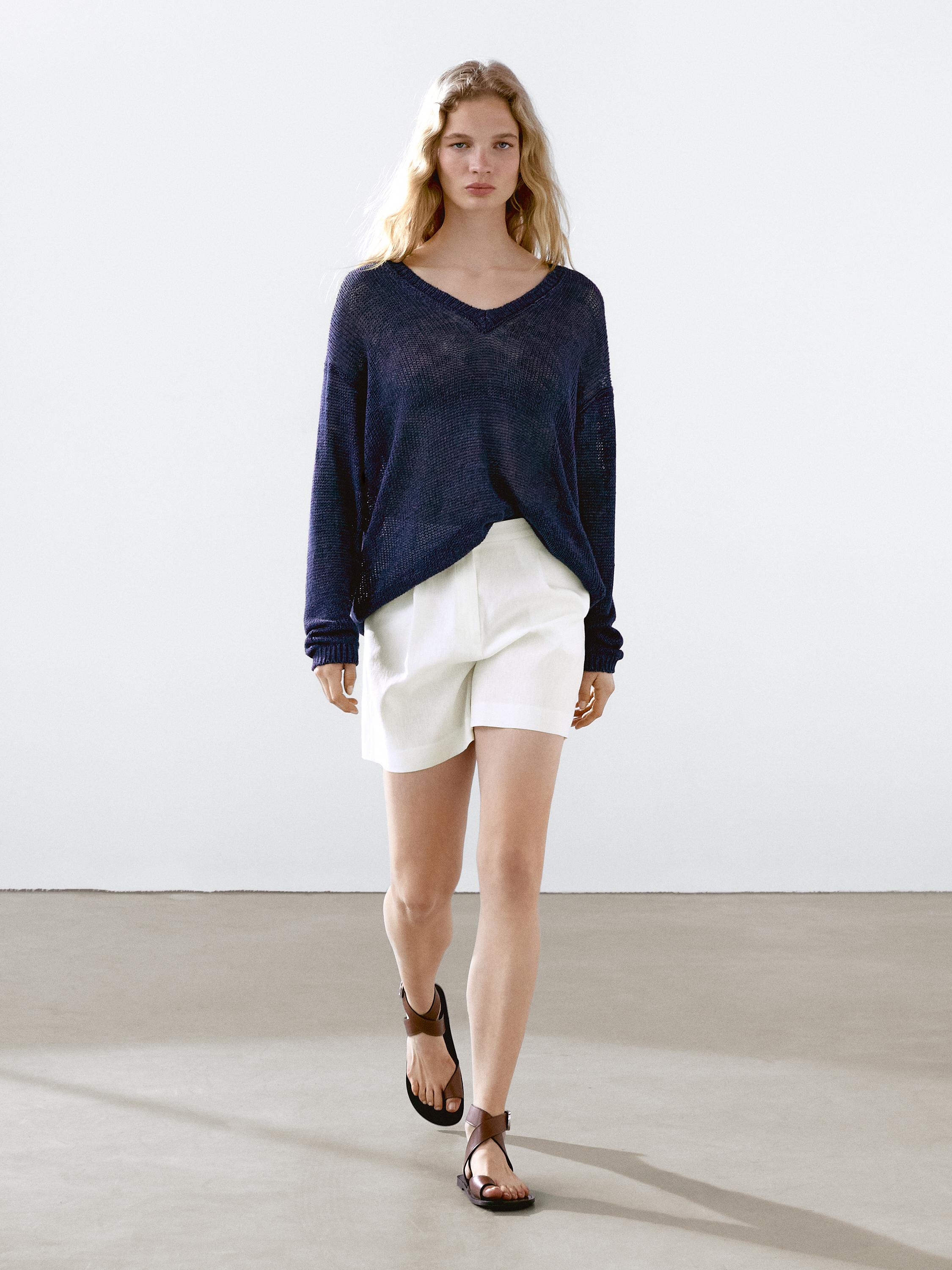 Bermuda cinturilla pinzas mezcla lino