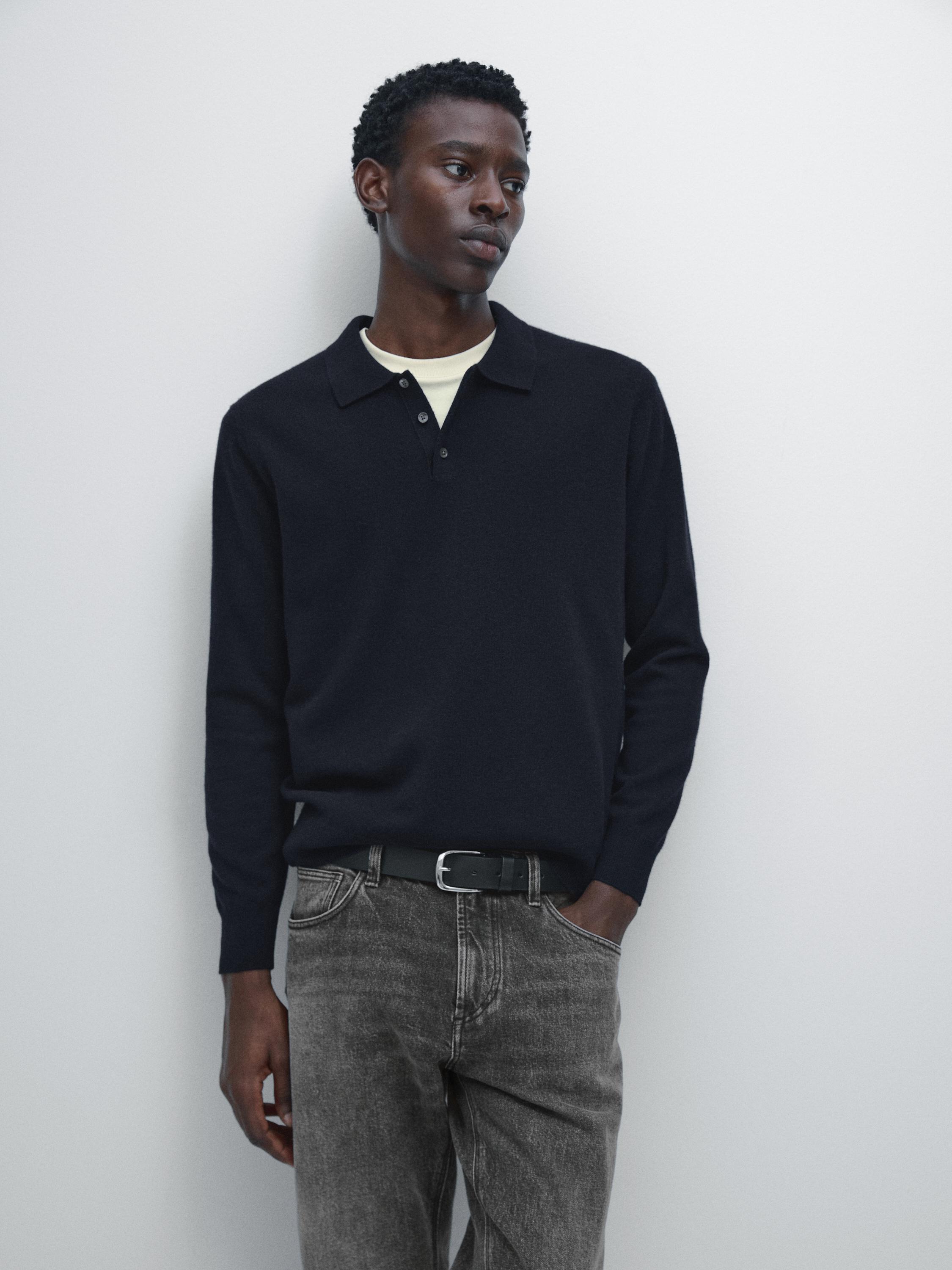 Wool blend knit polo jumper