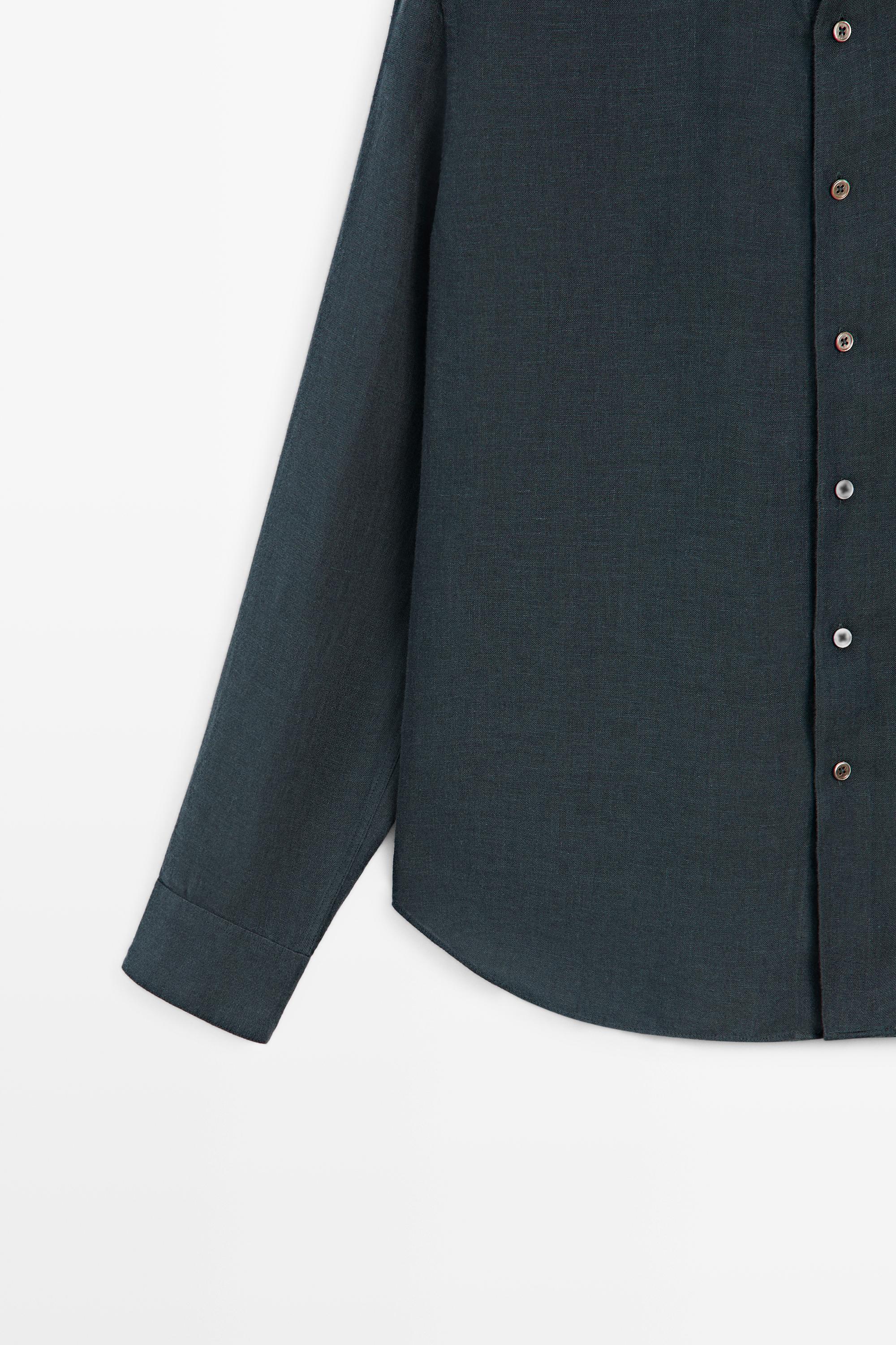 Regular fit 100% linen faded shirt — NAVY BLUE