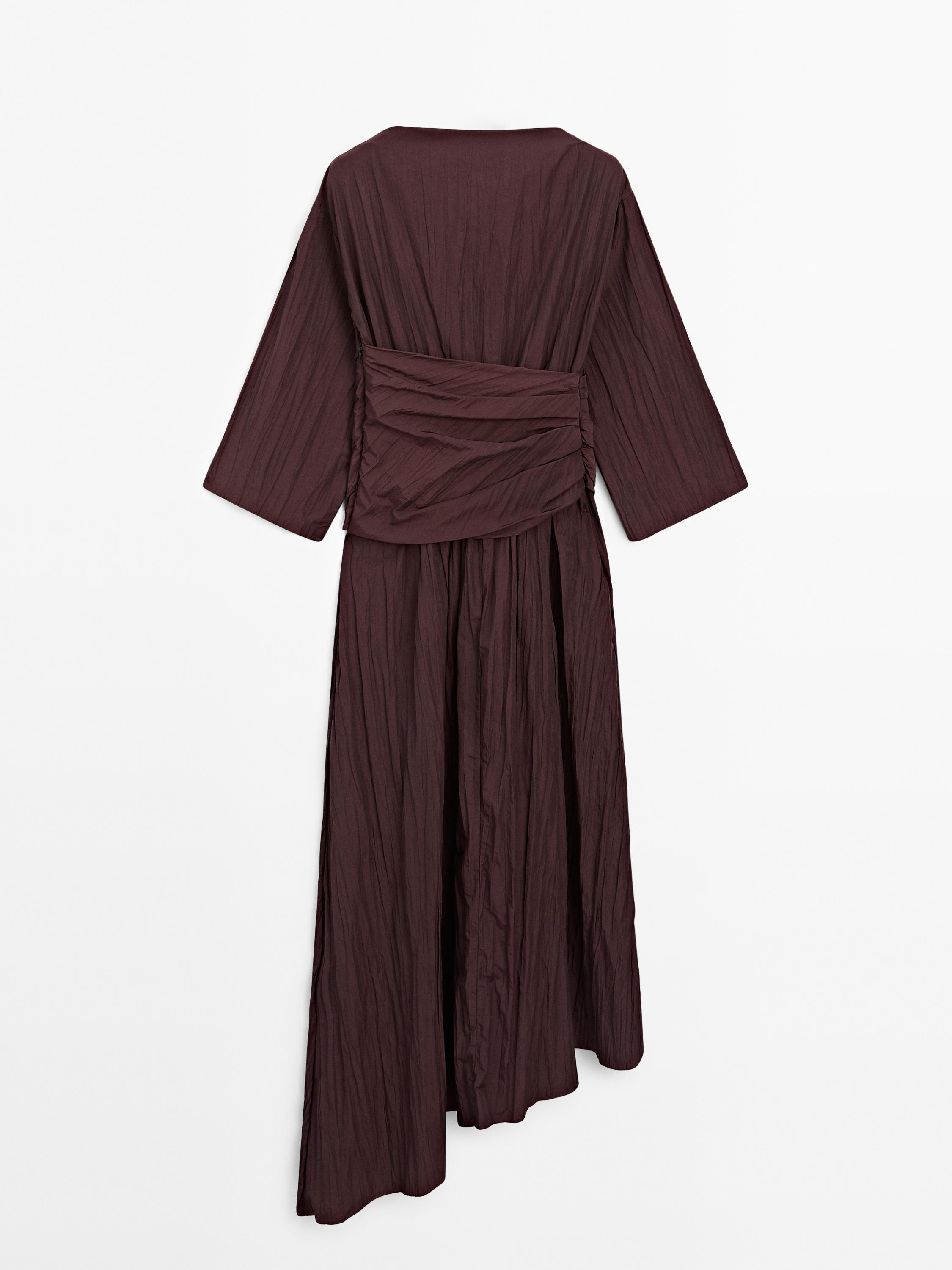 Pleated midi dress with sash belt detail