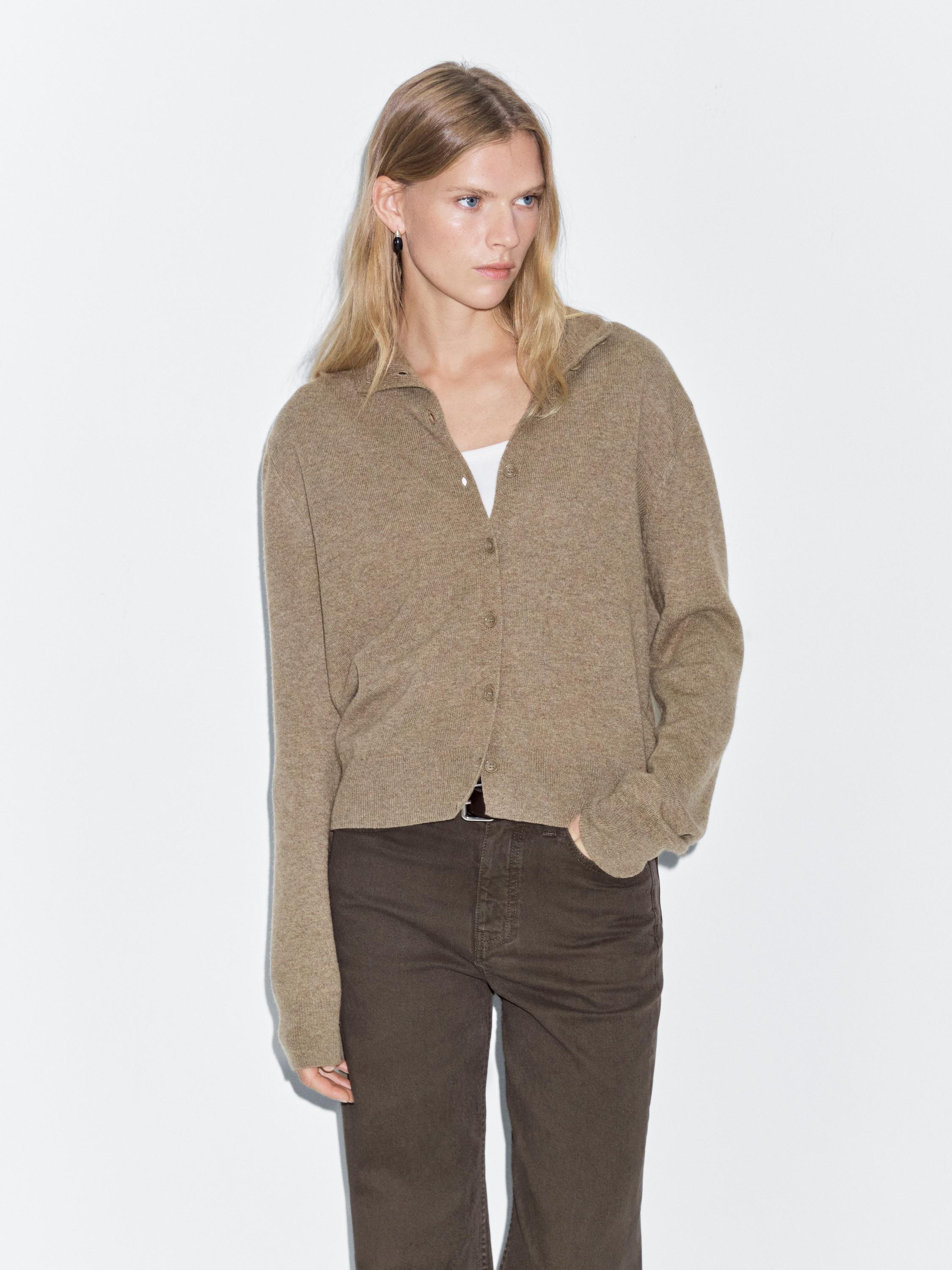 Cardigan à col montant 100 % laine