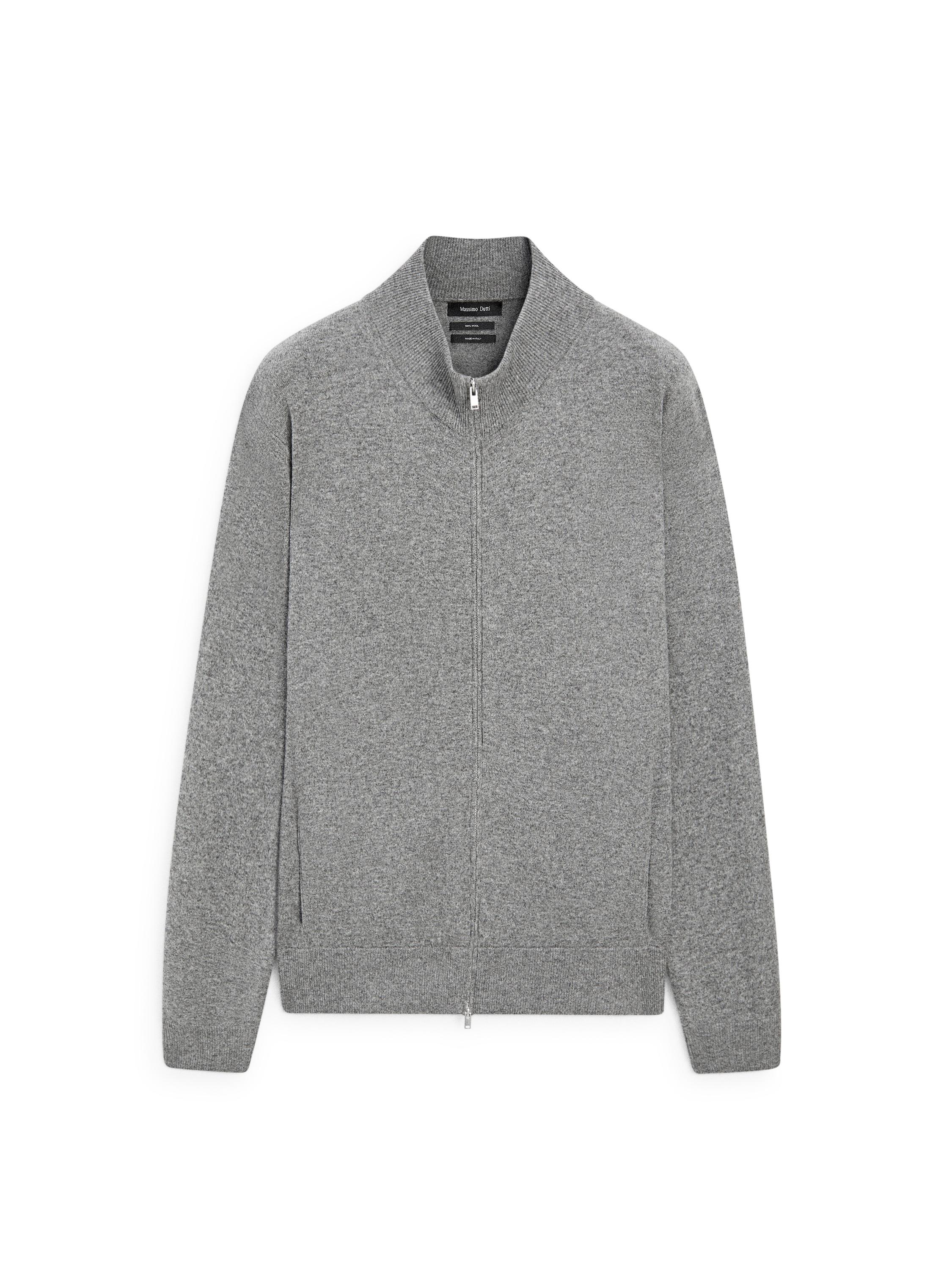 Wool zip-up knit cardigan — ANTHRACITE GREY