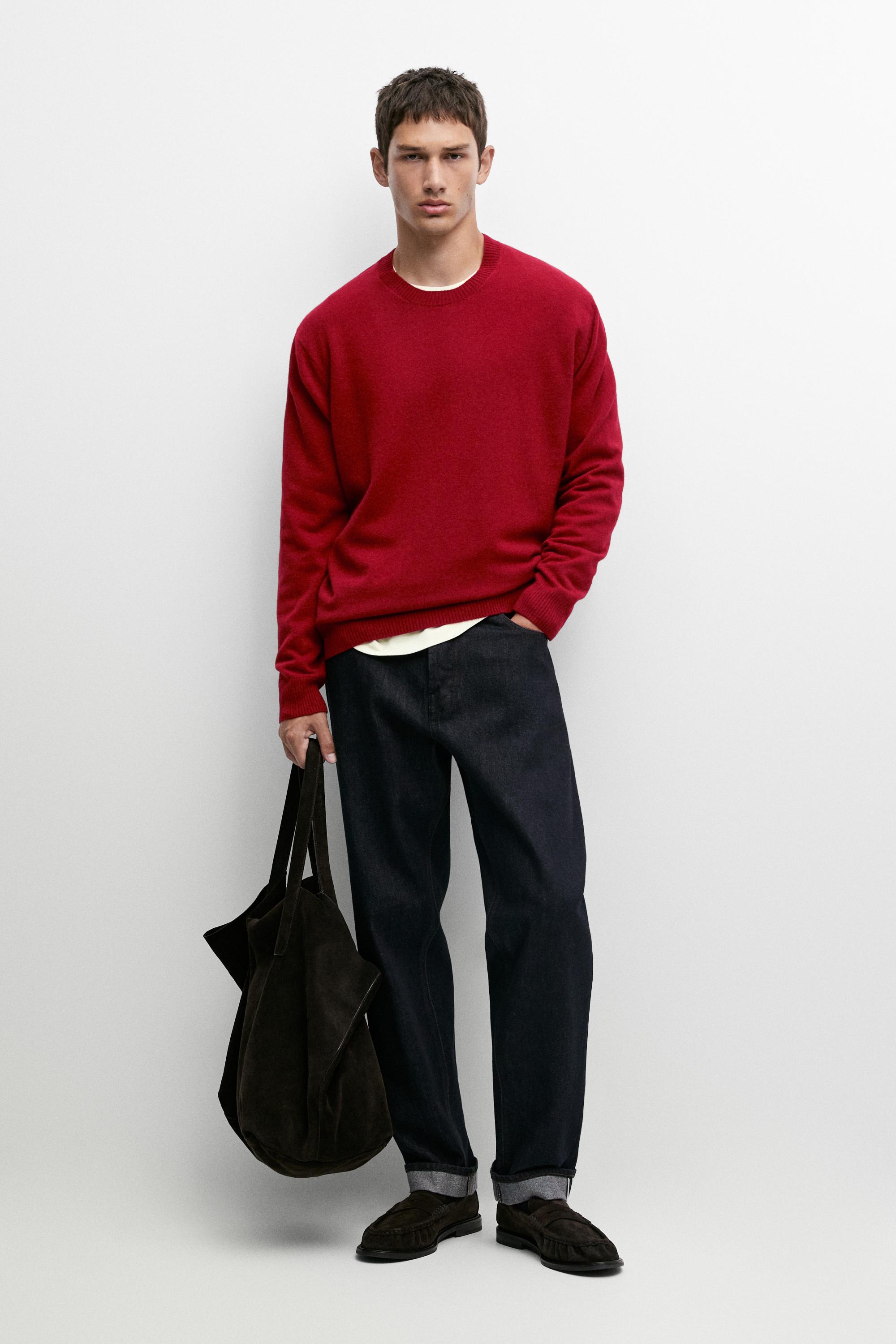 Wool blend round neck knit sweater