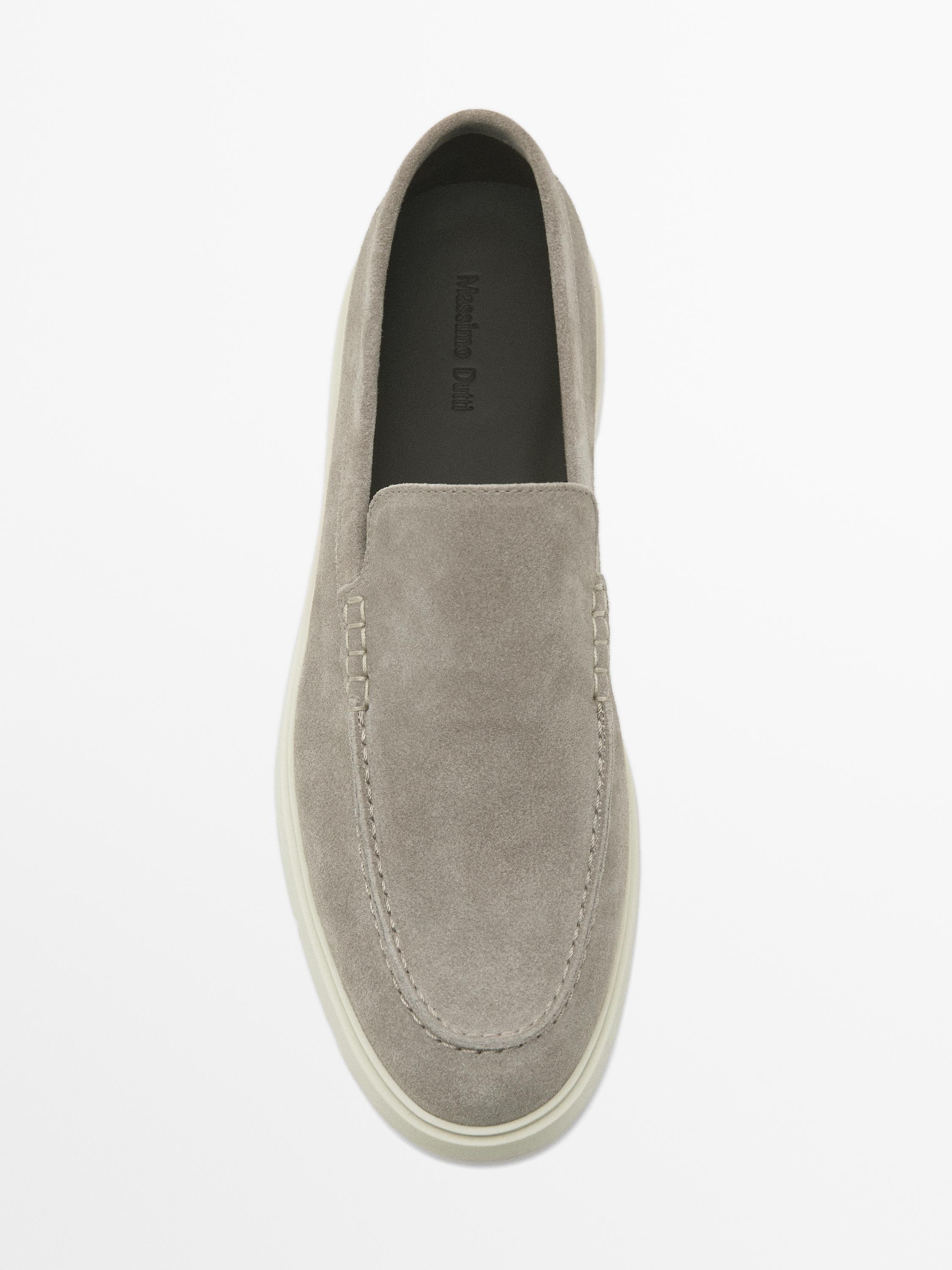 Grey split suede loafers