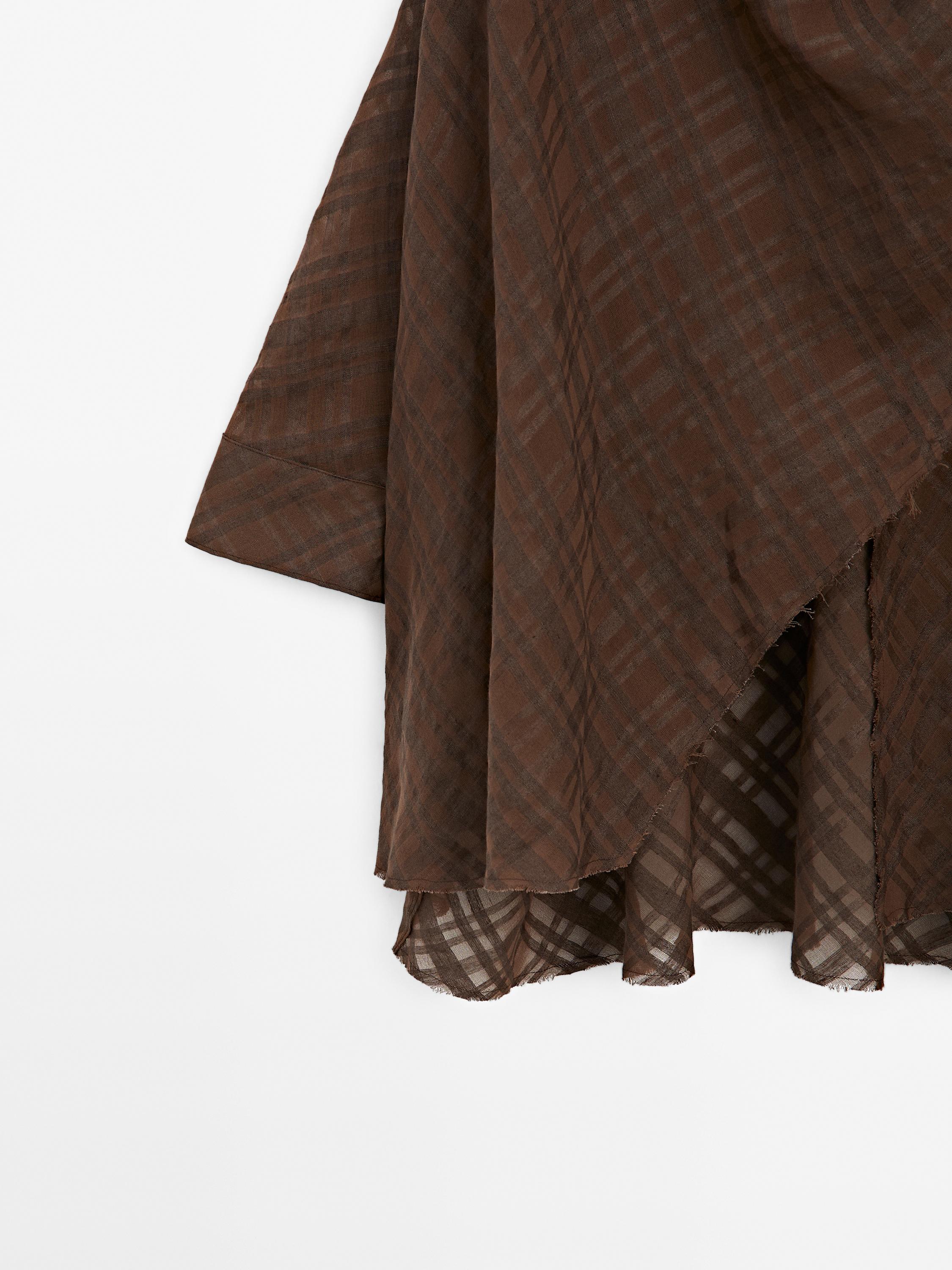 Check linen blend cape