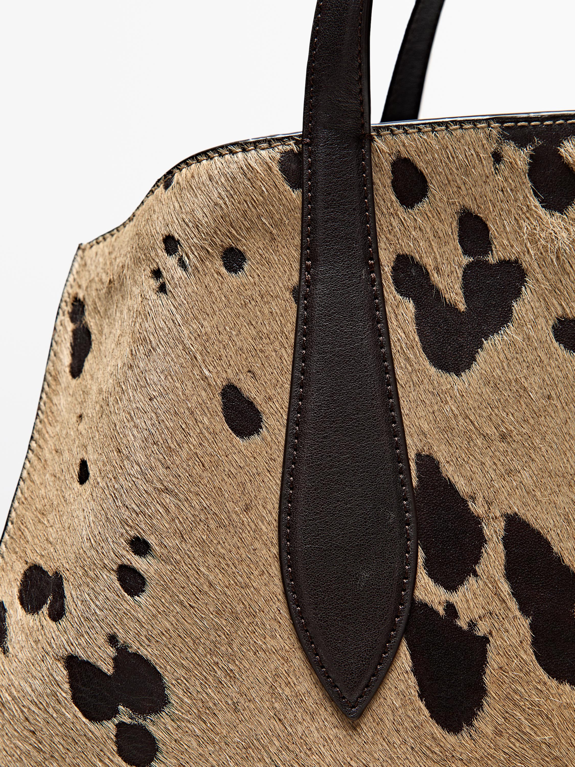 Mala maxi icon de pele com pelo em animal print