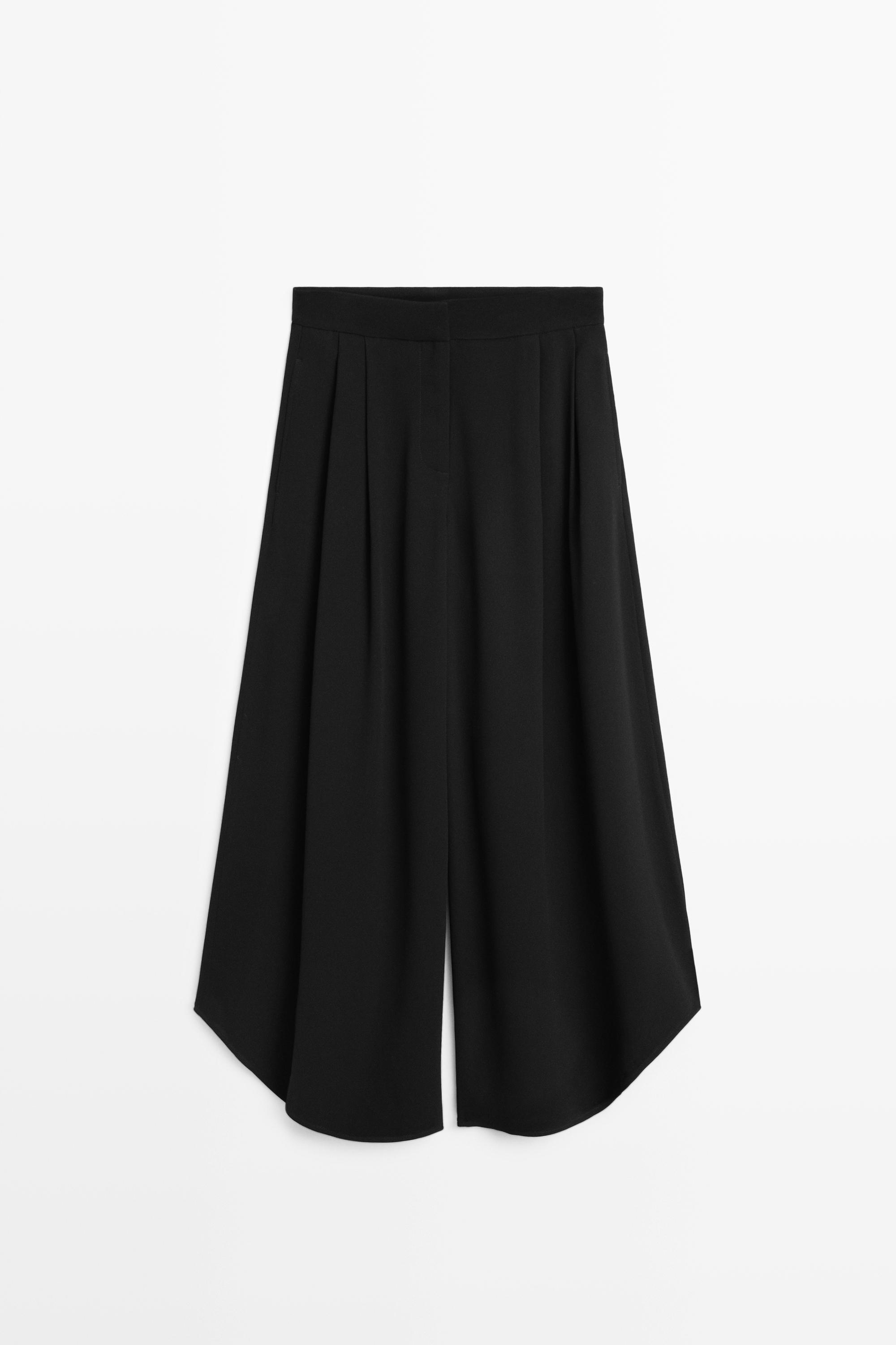 Voluminous wide-leg pleated pants — BLACK