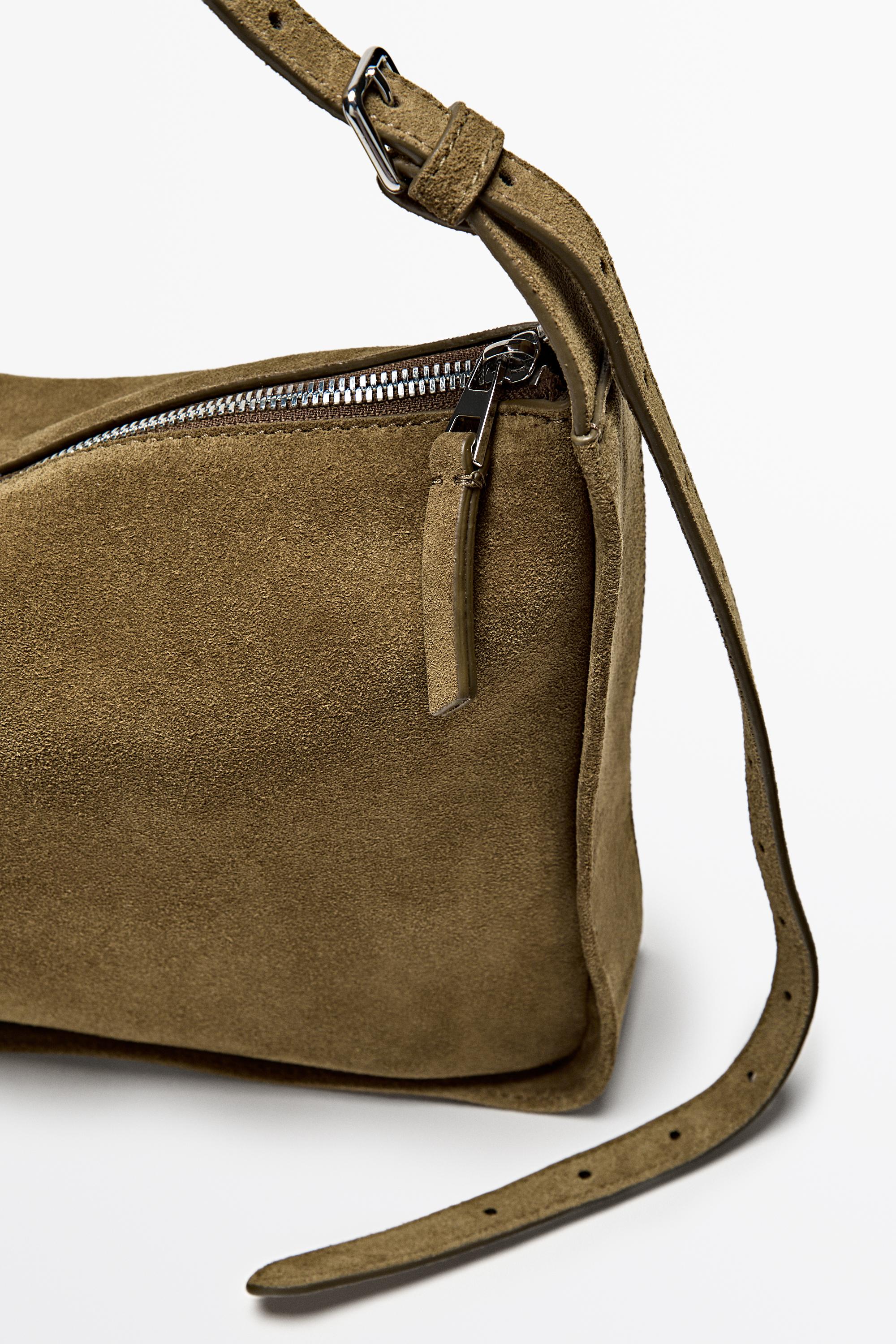 Split suede leather crossbody bag — KHAKI GREEN