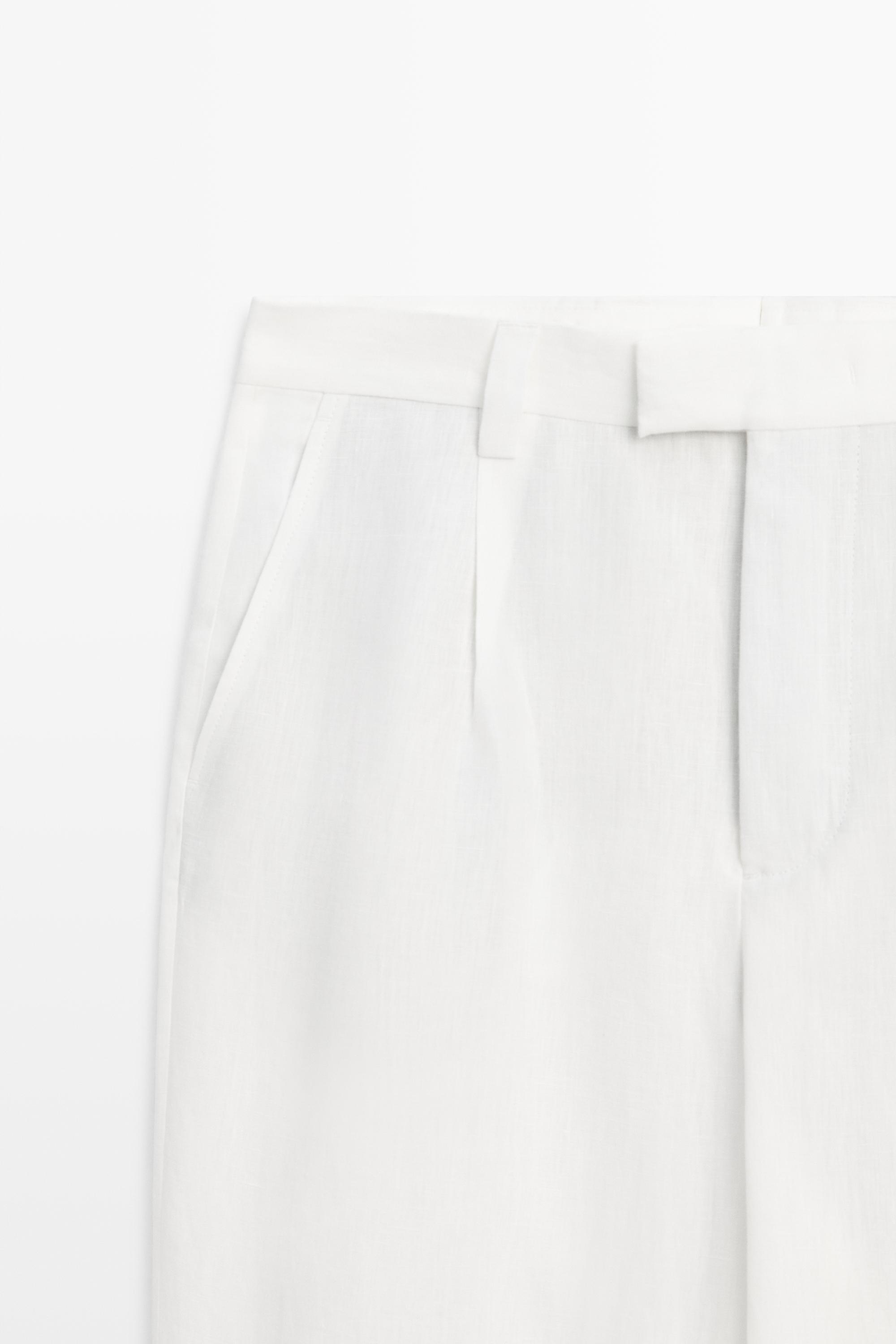 Darted 100% linen trousers — Off white