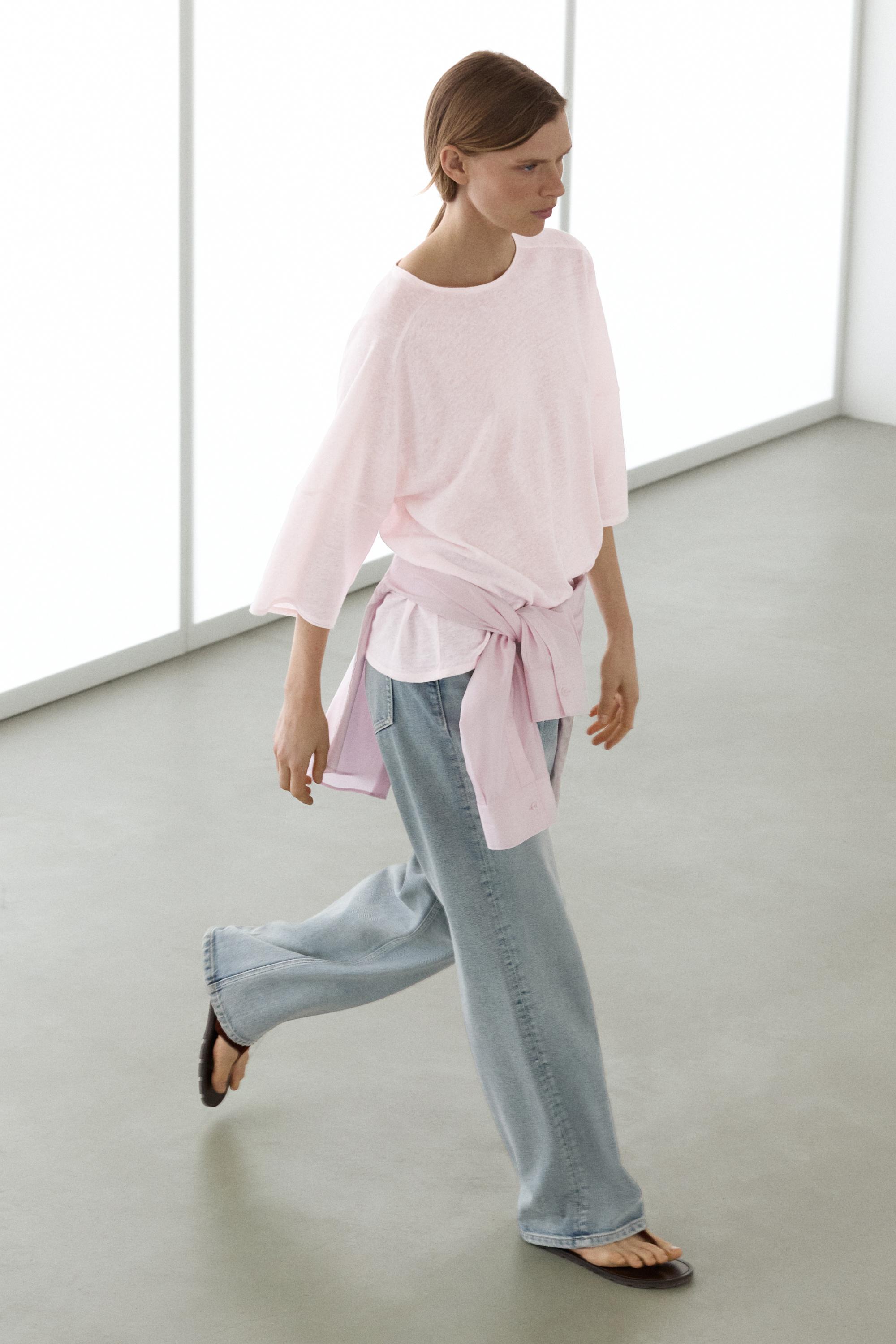 Elegante maglietta da donna con maniche a 3/4, scollo a V, maglietta da donna con stampa a righe, camicetta classica, morbida, taglie grandi, top alla moda, grigio., S