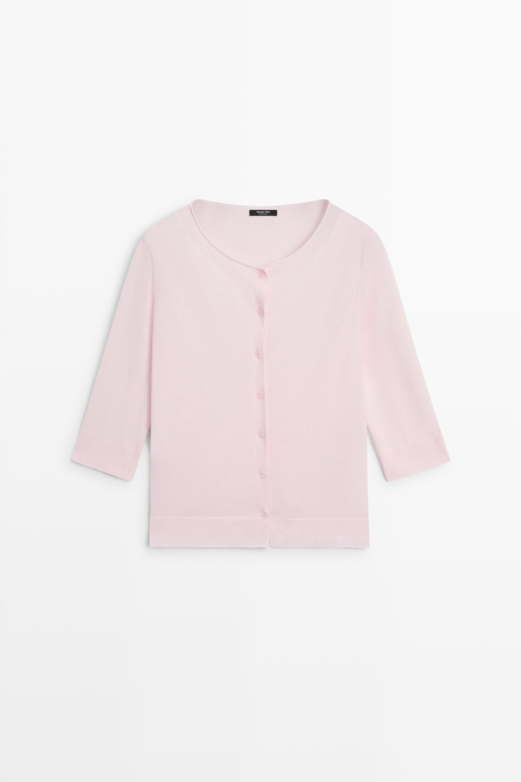 Cotton blend boat neck cardigan — PALE PINK