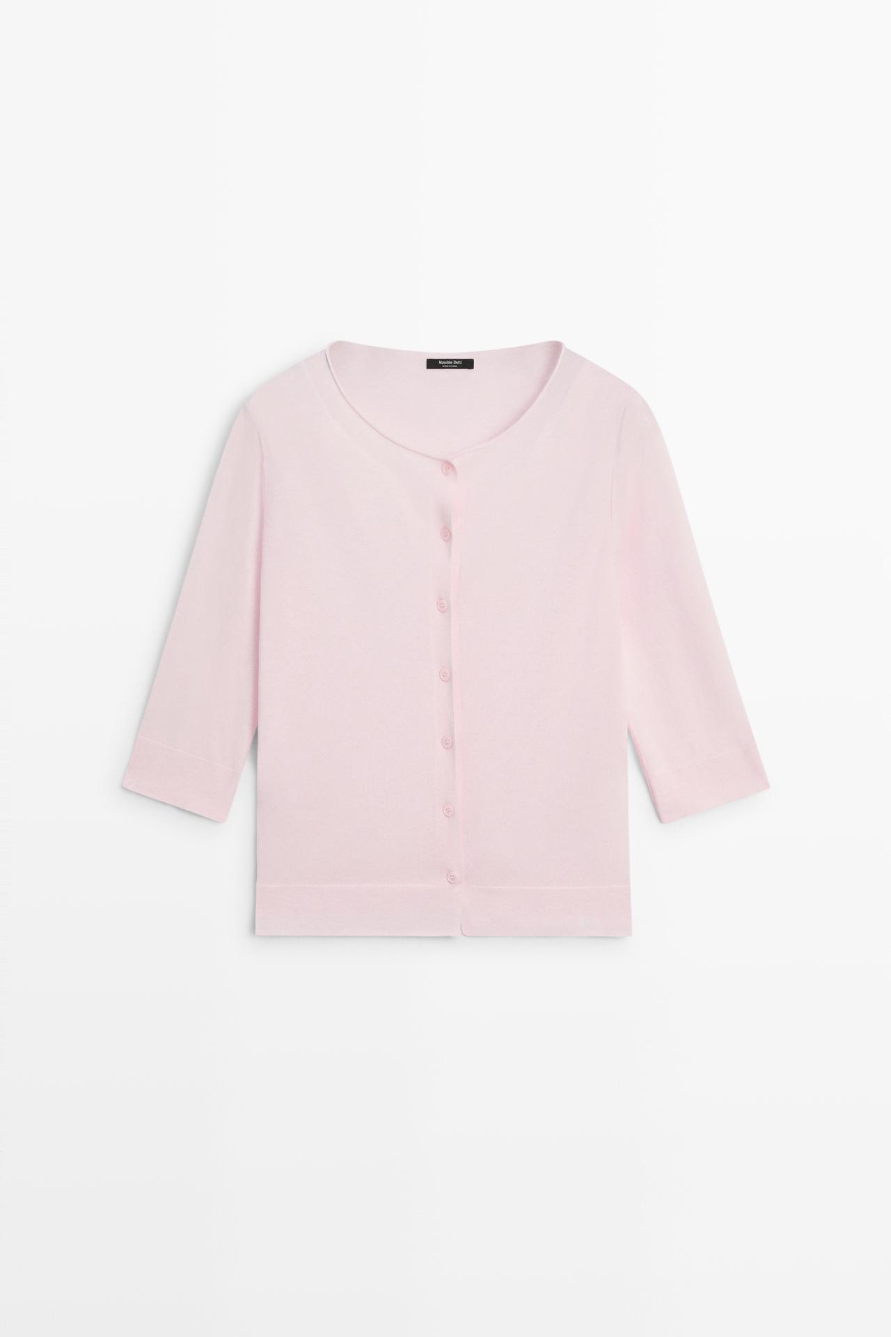 Cotton blend boat neck cardigan — PALE PINK