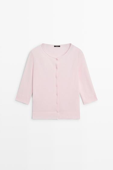Cotton blend boat neck cardigan — PALE PINK 2