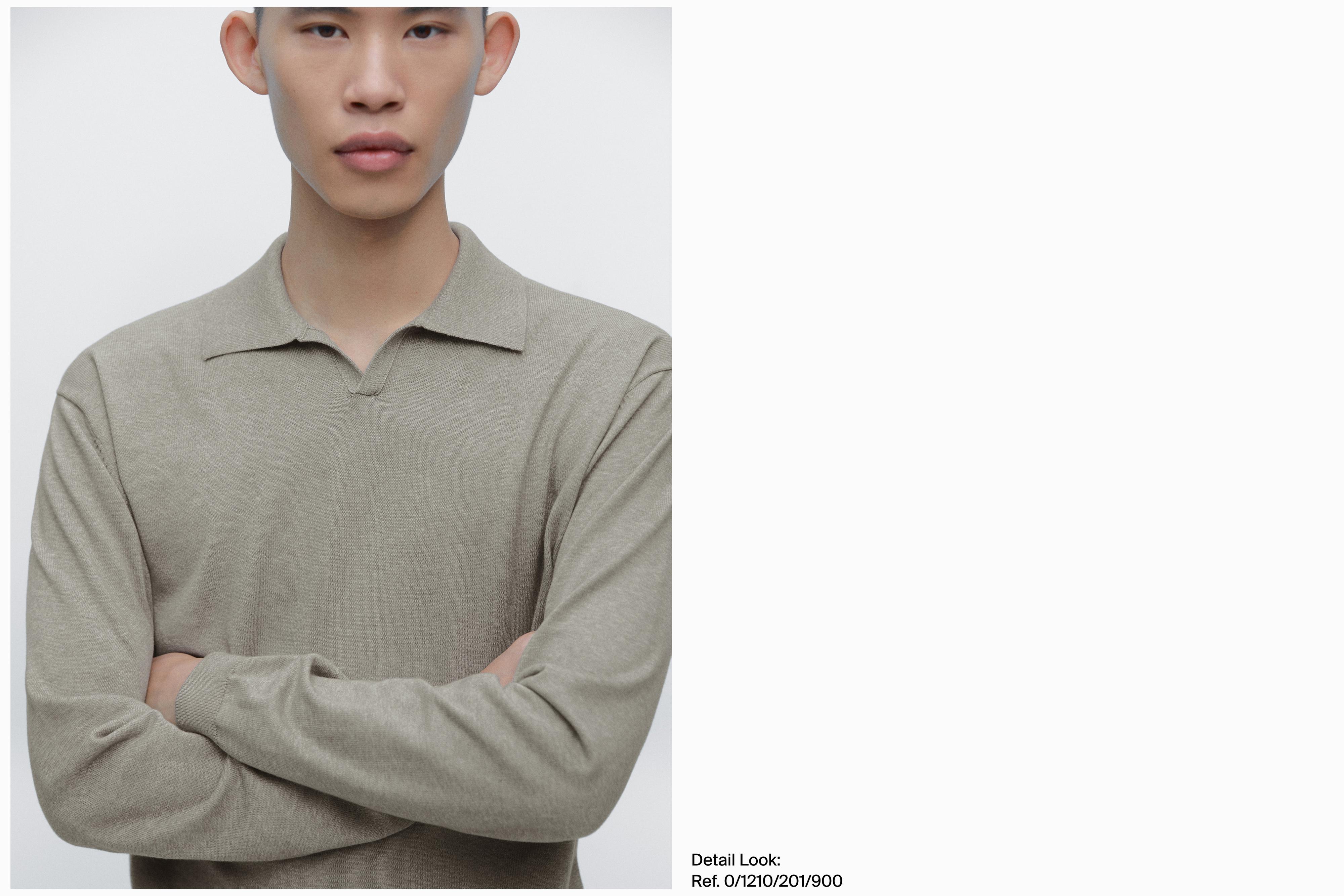 Cotton knit polo sweater — Greyish green