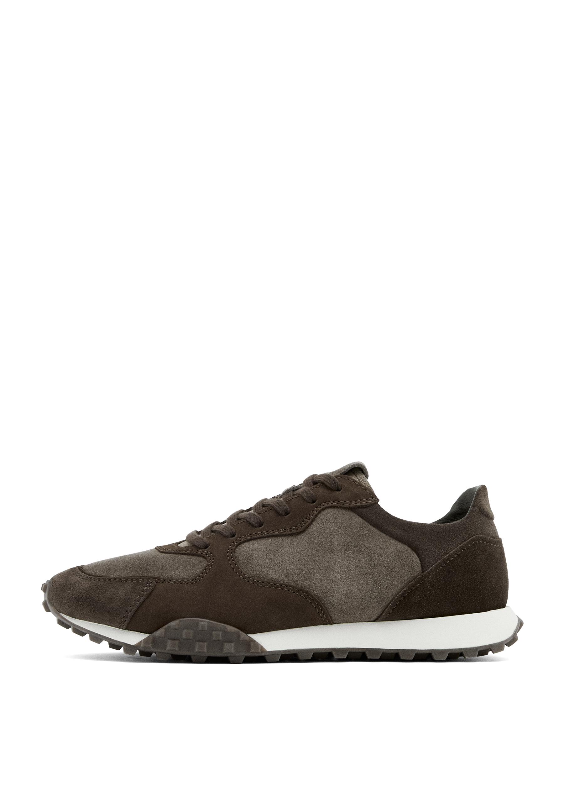 Contrast leather trainers — BROWN