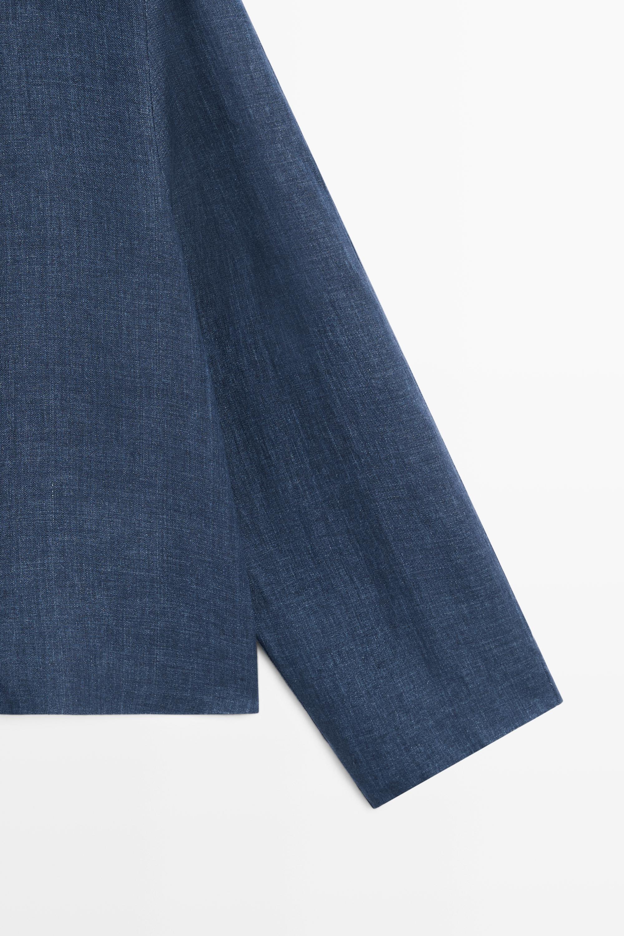 100% linen overshirt with toggle details — BLUE