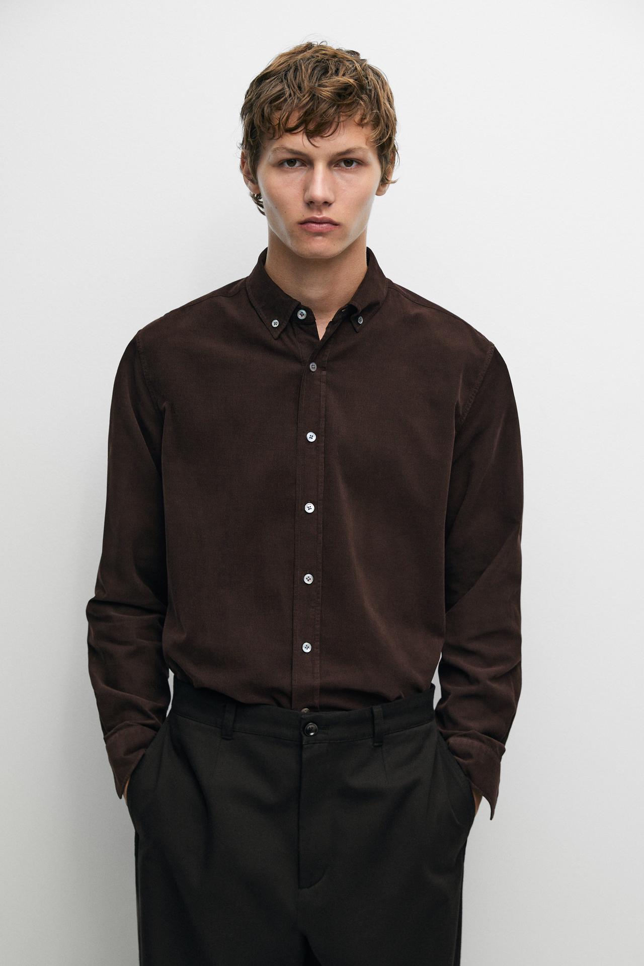 Regular fit needlecord shirt — BURGUNDY